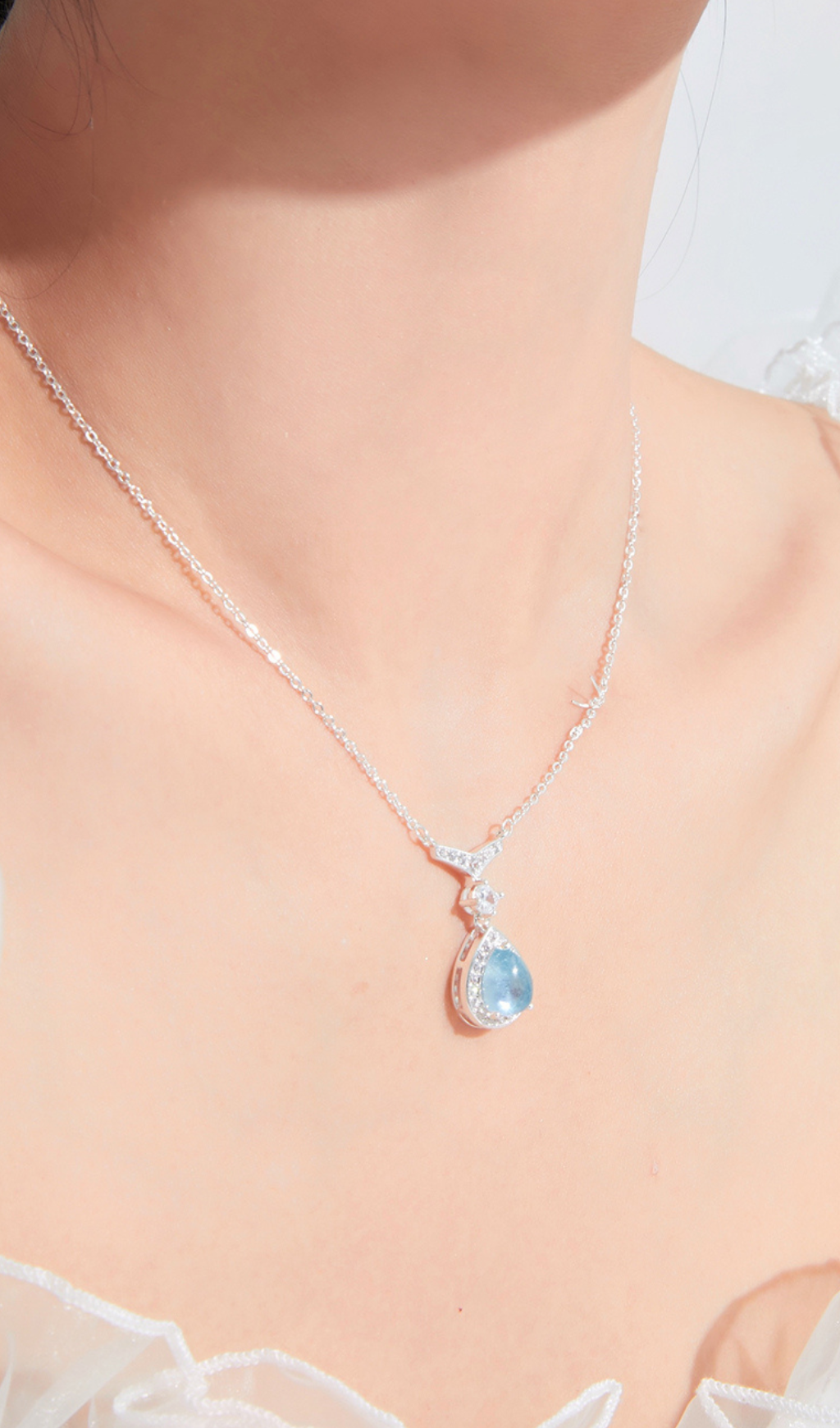 Elegant Aquamarine Collarbone Necklace for Women - Dainty Gemstone Jewelry Gift for Her - Perfect for Weddings, Parties & Everyday Wear
