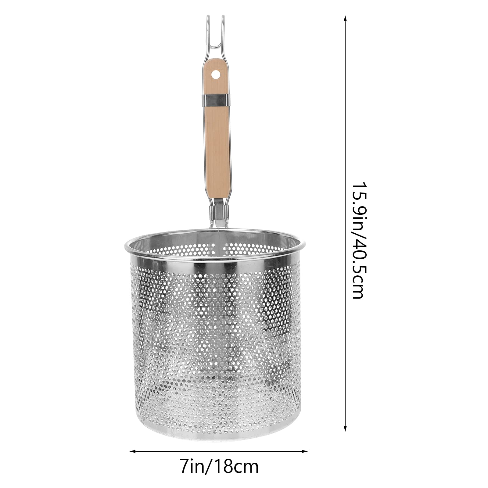 Zerodeko 18cm Stainless Steel Mesh Pasta Basket with Wooden Handle - Noodle Colander, Spider Strainer for Dumplings & Pasta | Perfect for Draining, Cooking & Serving Italian, Asian Dishes