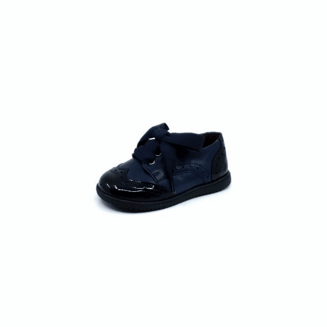 Clarys Boys and Girls Ribbon Tie Oxford Shoes - Marino Navy Patent Leather for School Uniforms and Formal Occasions
