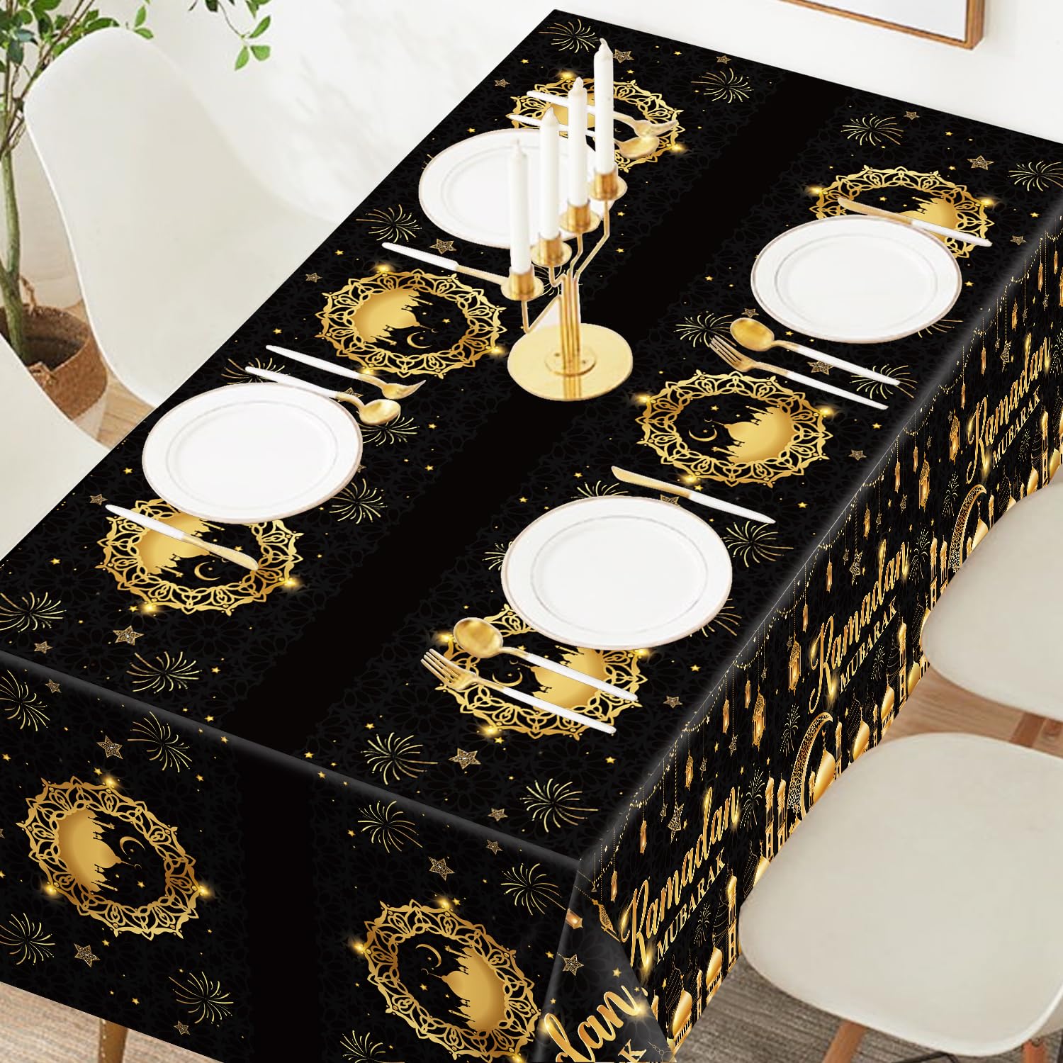 Ramadan Table Cloth Set of 3 - Elegant Ramadan Mubarak Table Decorations & Home Eid Decor - Perfect for Iftar Dinners, Family Gatherings & Holiday Celebrations