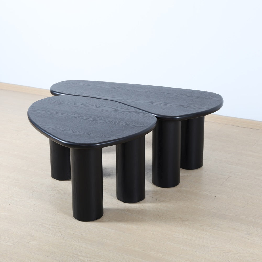 Fendy Set of 2 Modern Free Form Wood Coffee Tables - Natural Wood Finish Living Room Furniture for Small Spaces, Home Decor & Lounge Areas
