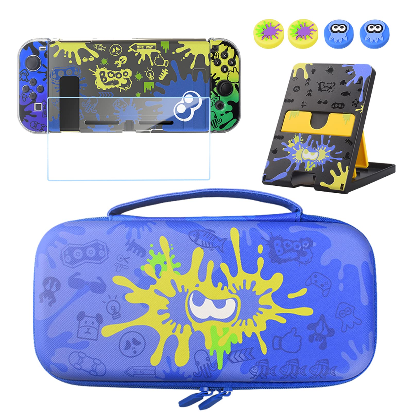 Nintendo Switch Case with Screen Protector, Playstand & Thumb Grip Caps - Protective Cover for Nintendo Switch Console - Perfect for Travel, Gaming On-The-Go & Home Entertainment