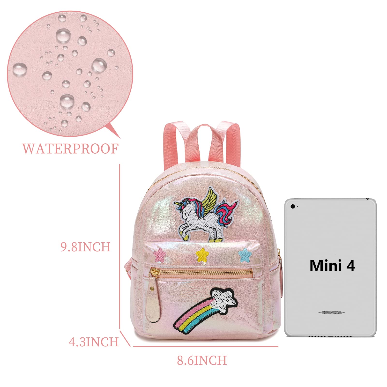Unicorn Mini Backpack for Girls - Genuine Leather Small Backpack with Adjustable Straps, Light Pink - Perfect for School, Travel & Everyday Use