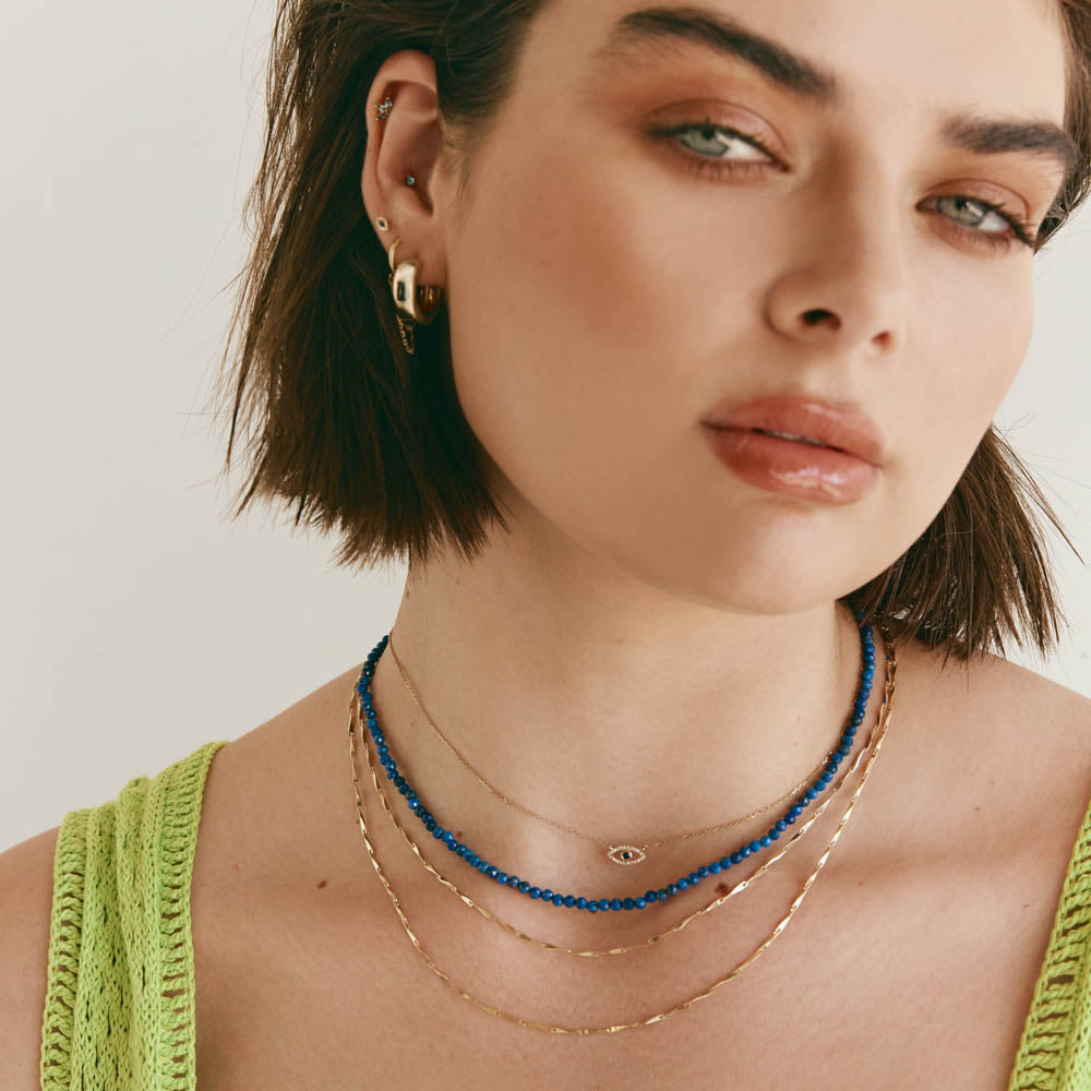 Micro Lapis Lazuli Bead Necklace in Gold - Elegant Blue Gemstone Jewelry for Women | Perfect for Gifts, Weddings & Special Occasions