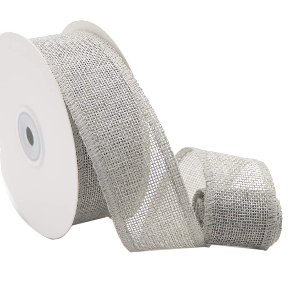 Burlap Ribbon Silver 1-1/2 Inch x 10 Yards - Handmade Craft Wedding Decor, Gift Wrapping, DIY Bows, Floral Arrangements, Party & Home Decoration