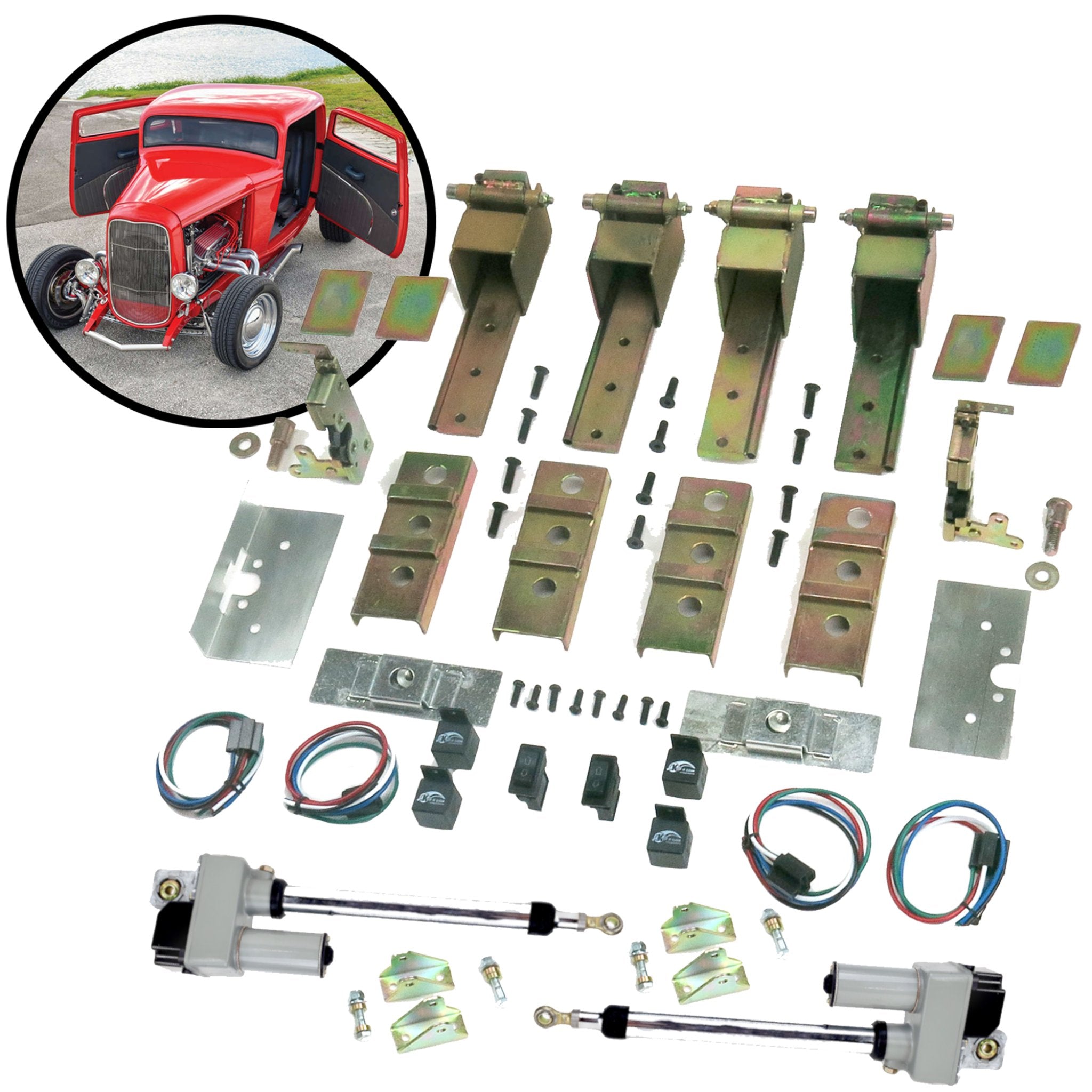 1903 Rambler Model F 2-Door Automated Power Suicide Hidden Hinge Kit with Latches, 12V Motor & Switches - Perfect for Classic Car Restoration & Custom Door Modifications
