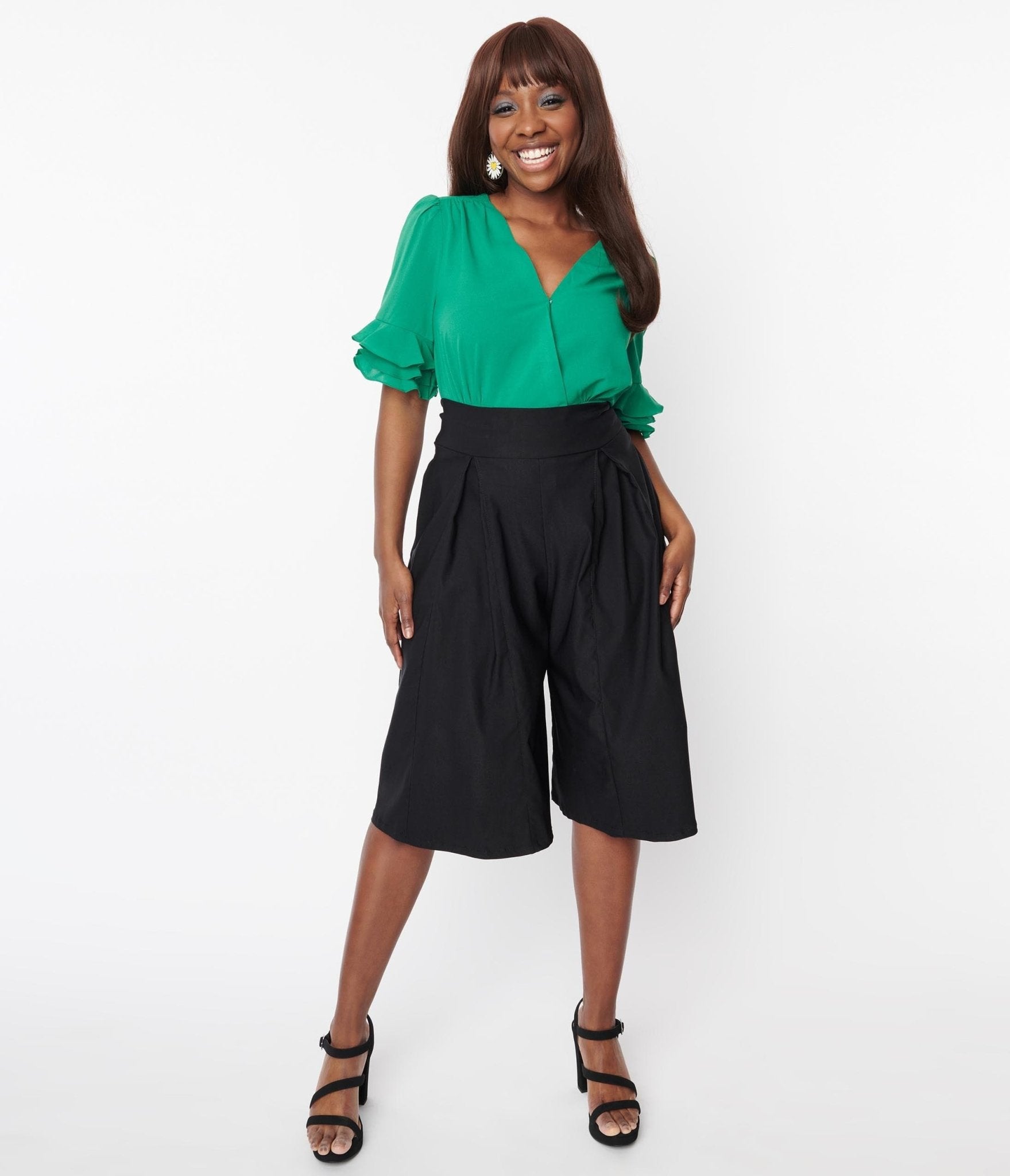 Stylish Black Wide Leg Abigail Culotte Pants for Women - Comfortable High Waisted Palazzo Trousers for Office, Travel & Casual Wear