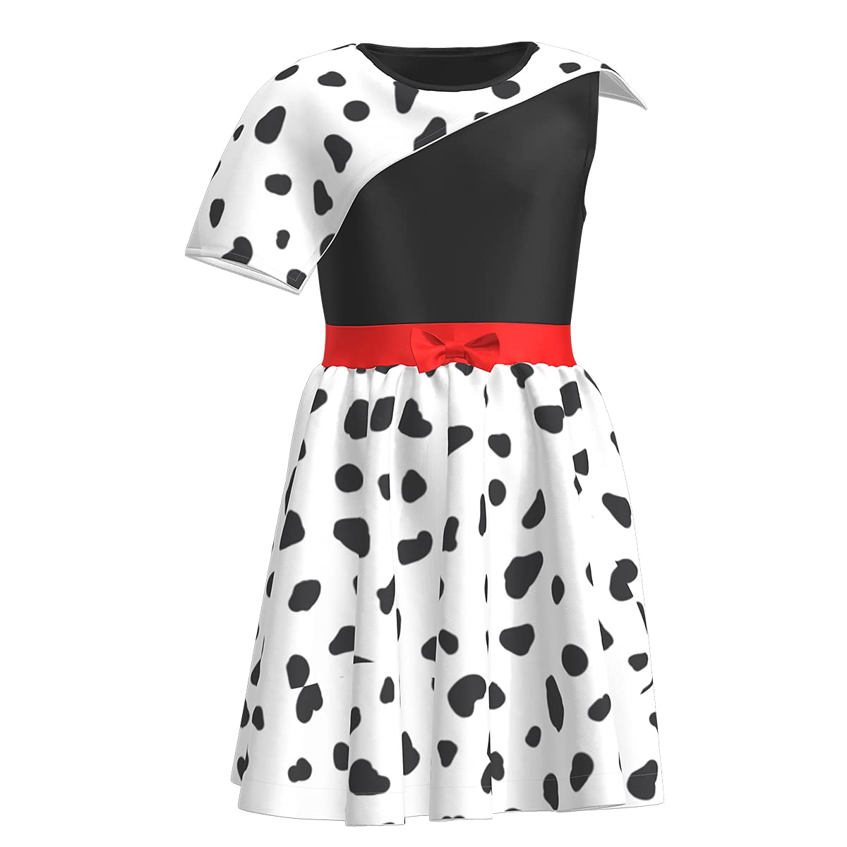 Cruella Deville Costume for Kids Girls - Black and White Spotted Dalmatian Dress Halloween Cosplay Outfit | Perfect for Halloween Parties, Dress-Up Play, and Photo Shoots