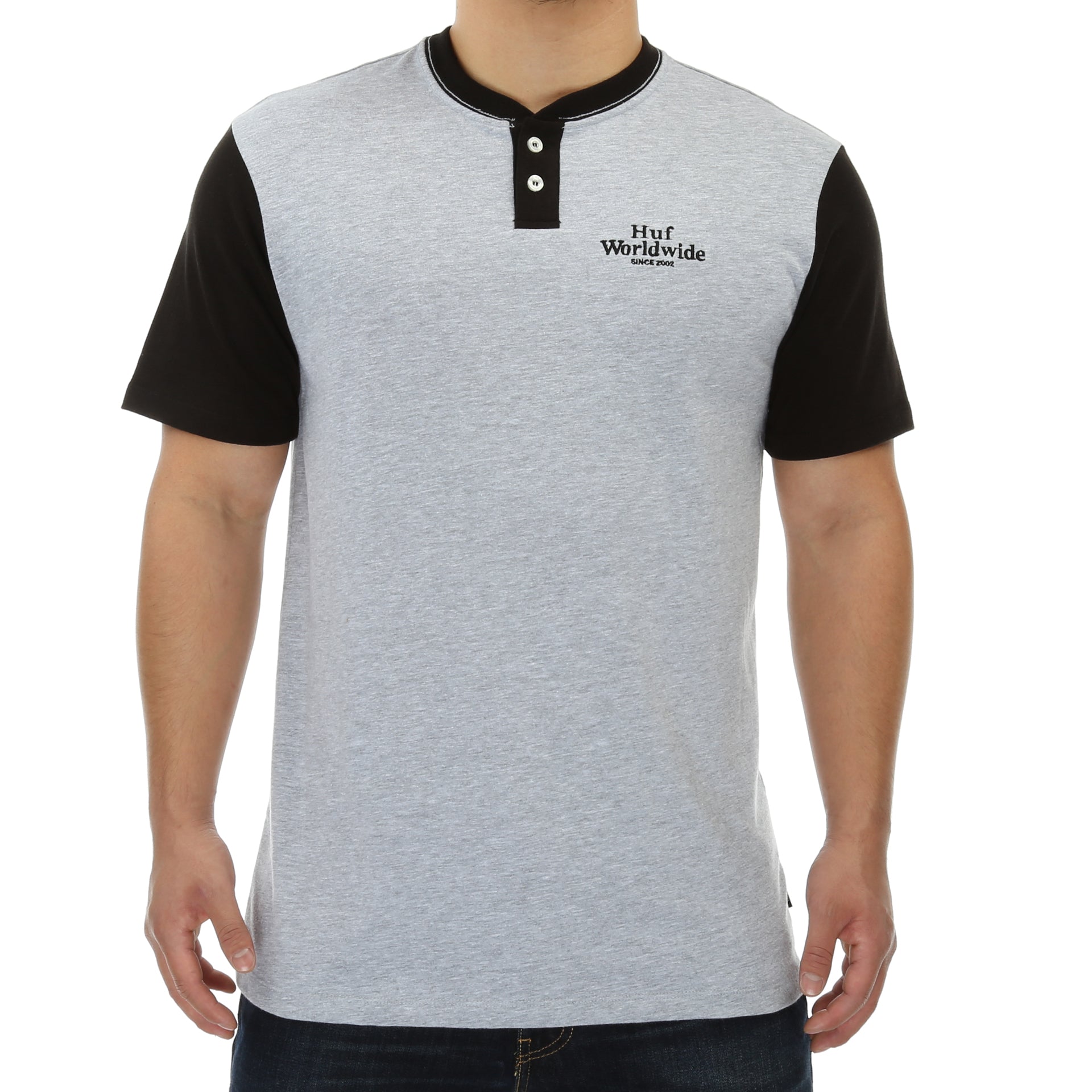 Huf Worldwide Henley T-Shirt for Men - Arctic Grey | Casual Streetwear Top for Everyday Wear & Urban Fashion