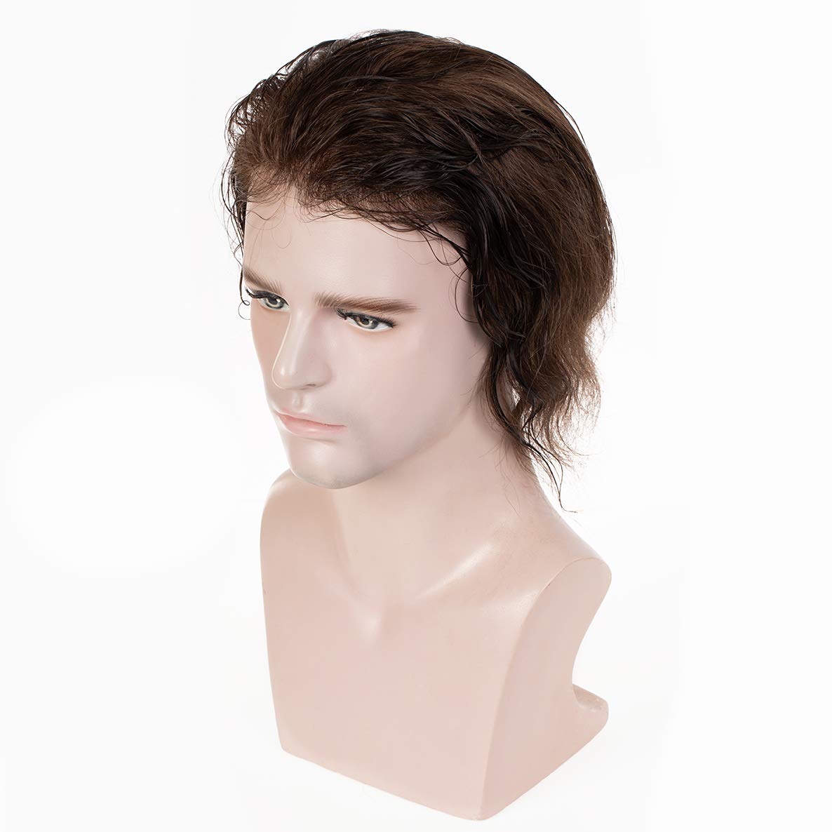 Premium 8x10 Inch Men's Hair Replacement System - 100% Human Hair Toupee with 0.03mm Ultra Thin Skin & V-loop Technology - Light-Medium Density Natural Brown Hairpiece for Daily Wear & Special Occasions