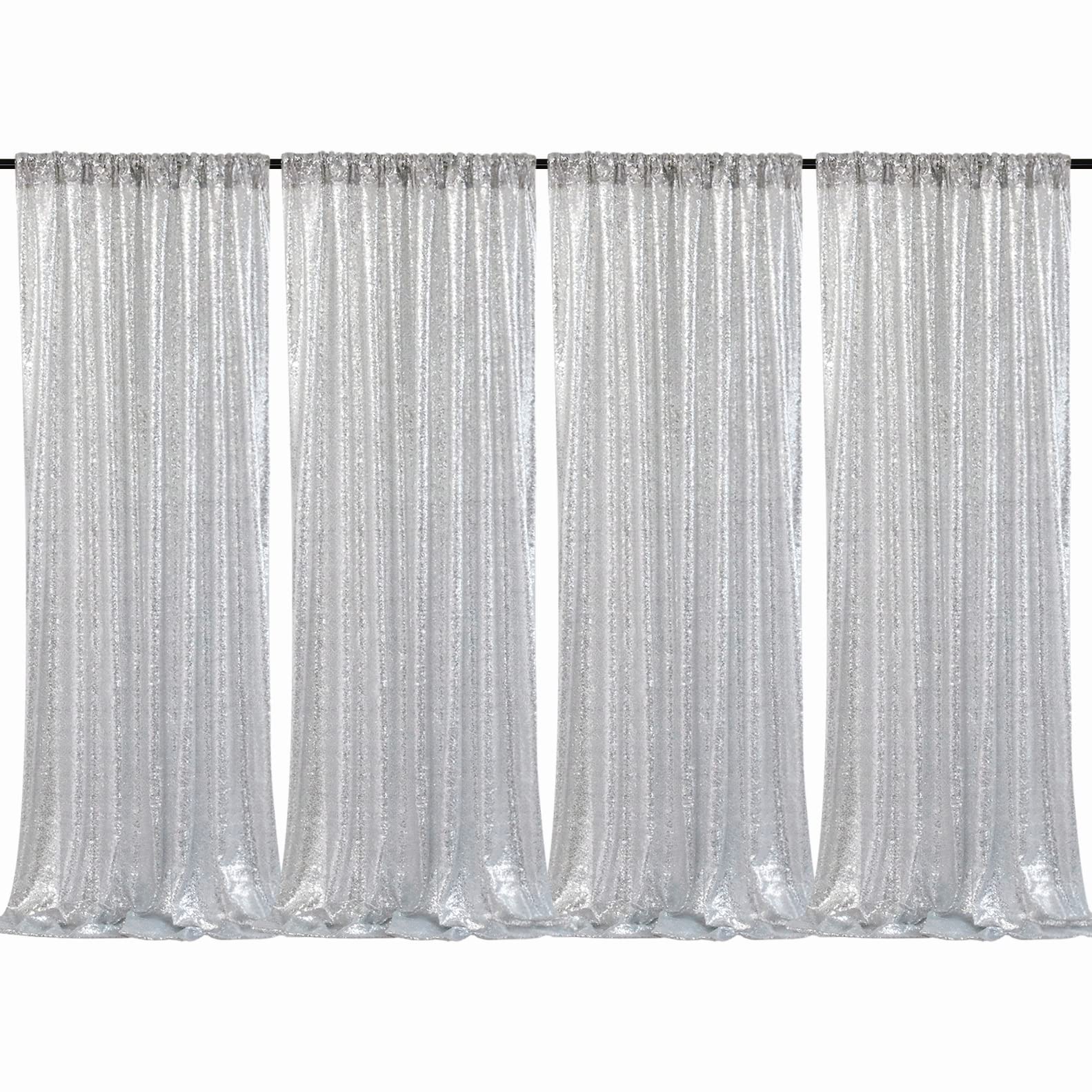 B-COOL Silver Sequin Backdrop Curtains 4 Pack (2ft x 8ft) - Glitter Shimmer Fabric Drapes for Wedding, Banquet, Spring Party Decor | Perfect for Photo Booth, Stage Background & Event Decorations
