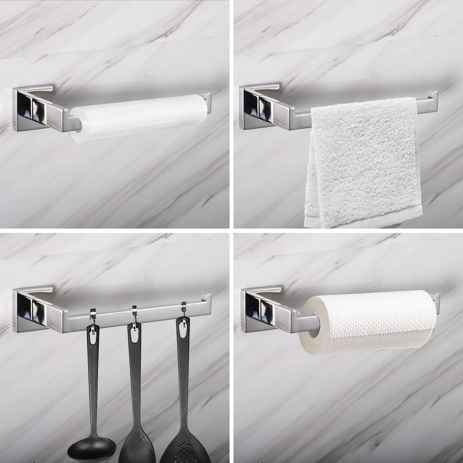 Chrome Silver 10-Inch Right Side Square Hand Towel Holder - Wall Mount Stainless Steel Towel Bar & Ring for Bathroom, Kitchen & Lavatory - Polished Towel Racks Hanger (A8806CP) - Perfect for Small Spaces & Modern Home Decor
