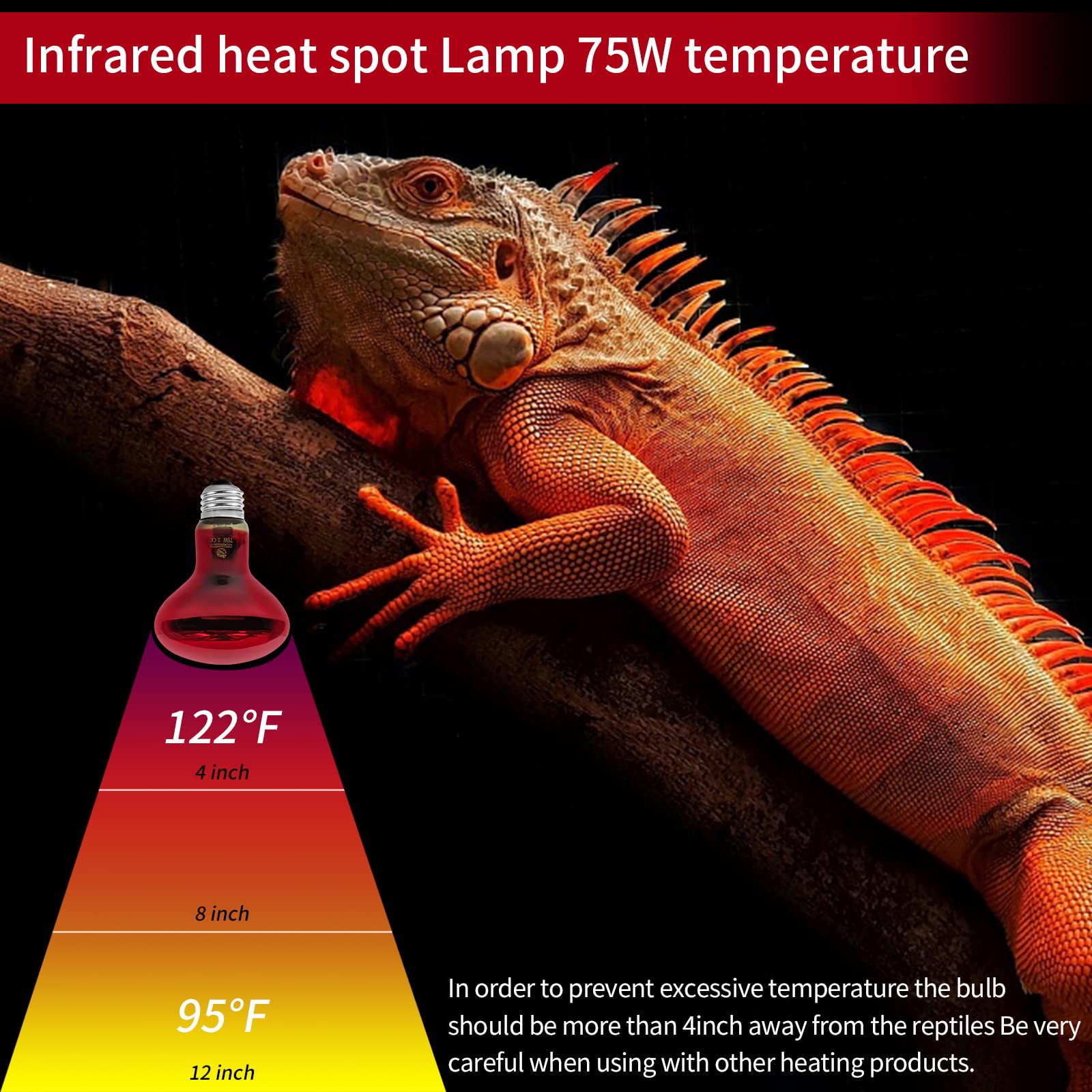 75W Infrared Reptile Heat Lamp Bulbs - 2 Pack Red Basking Spot Light for Reptiles, Amphibians & Chicken Coops - Ideal for Terrariums, Vivariums & Pet Enclosures