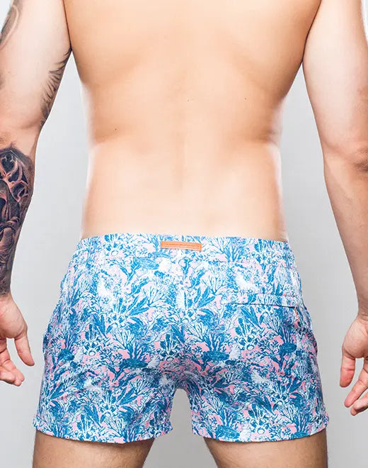 2Eros Men's Coral Print Swim Shorts - Quick-Dry Beach Swim Trunks with Comfortable Elastic Waistband - Perfect for Swimming, Surfing, and Summer Vacations
