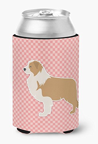 Red Border Collie Checkerboard Pink Can & Bottle Insulator Sleeve - Keep Drinks Cold for Hiking, Picnics & Outdoor Adventures