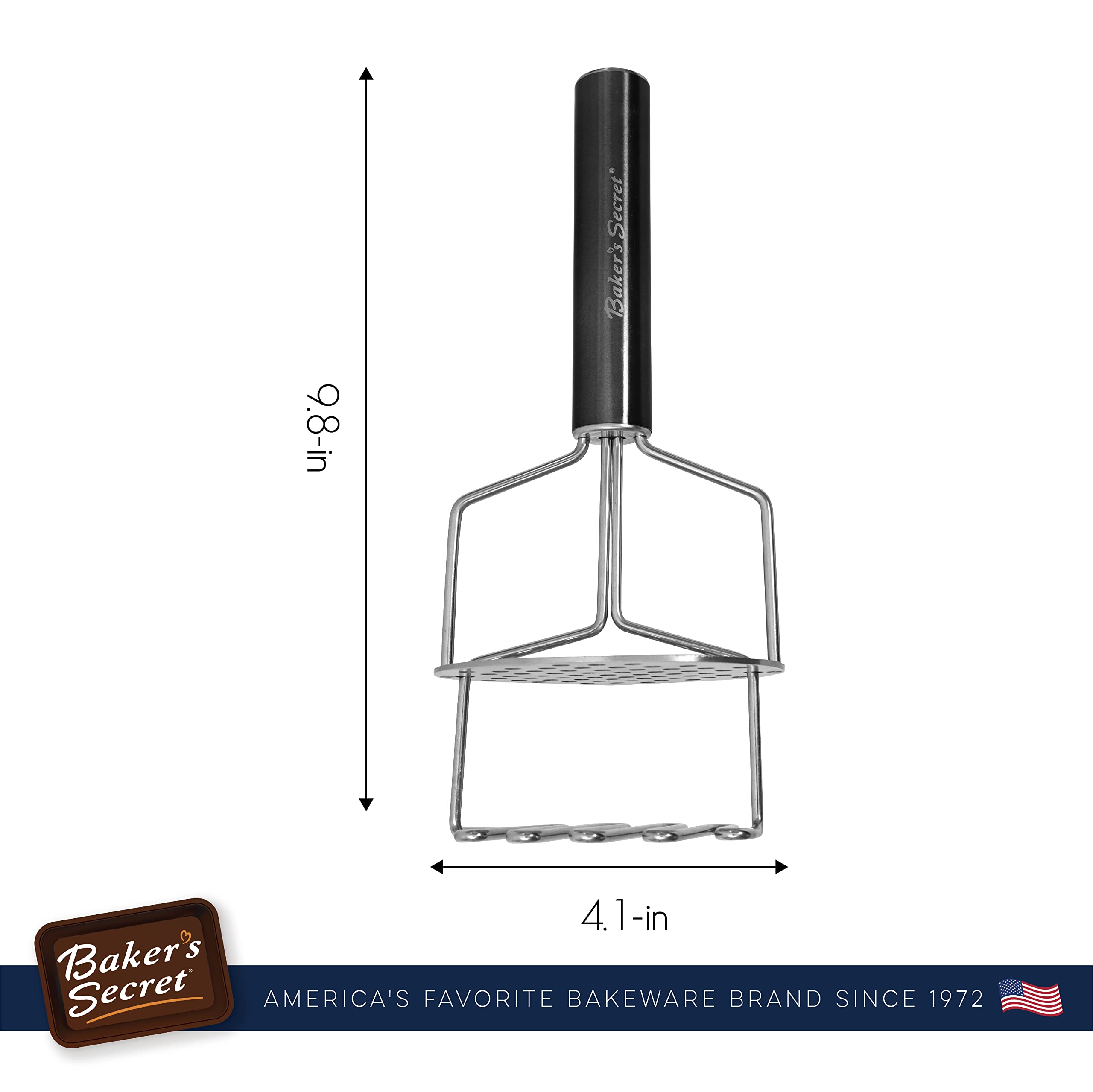 Baker's Secret Stainless Steel Potato Masher & Ricer - Heavy Duty Kitchen Tool with Ergonomic Black Handle - Perfect for Mashing Potatoes, Vegetables & Making Baby Food