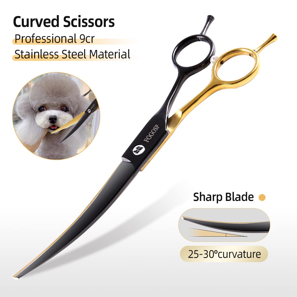 Professional Dog Grooming Scissors Kit for Small Dogs - 4-Piece Set with Blender, Chunker, Curved & Straight Shears (Black & Gold) - Perfect for Home Pet Grooming & Professional Styling