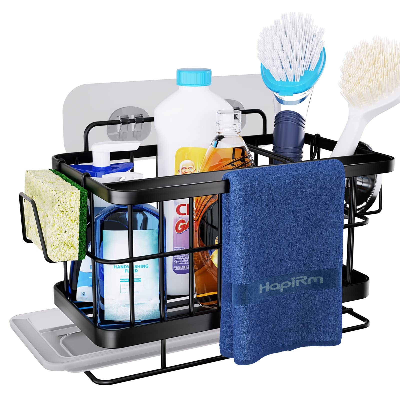 HapiRm Adjustable Stainless Steel Kitchen Sink Organizer - 304 SUS Sponge Holder with Drain Tray | Wall Mount & Countertop Dual-Use Sink Caddy | Perfect for Kitchen Organization & Space Saving