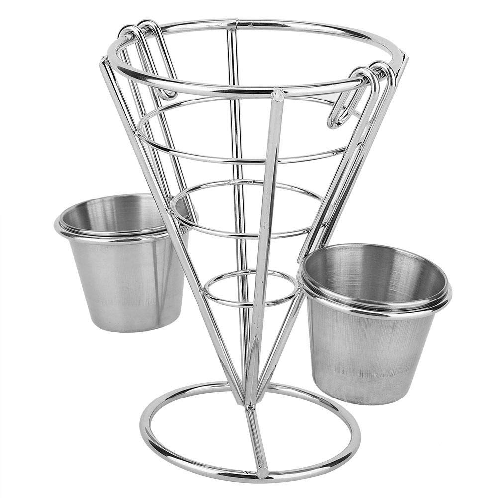 Premium Stainless Steel French Fries Stand - Double Cup Buffet & Snack Display Holder for Fries, Chicken, and Chips | Perfect for Restaurants, Food Trucks, and Party Catering