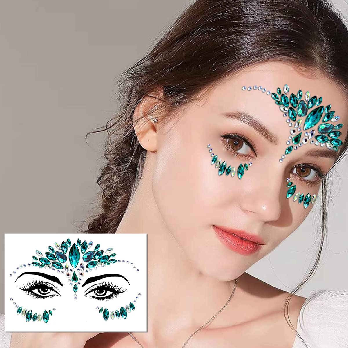 MAYCREATE® Rhinestone Face Stickers - Peacock Princess Design for Makeup Artists & Body Art | Acrylic Gem Temporary Face Jewels for Festival, Performance, Halloween & Cosplay | Waterproof & Hypoallergenic