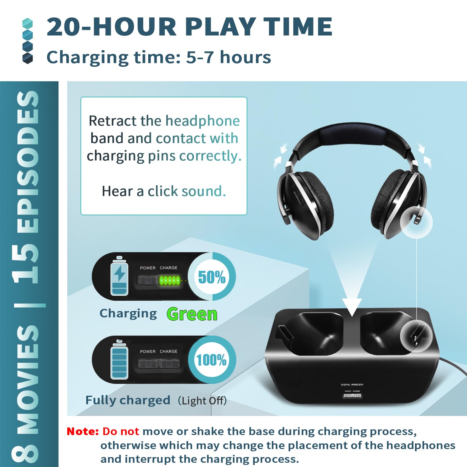 2.4GHz Wireless TV Headphones with 100ft Range - Over-Ear Stereo Headphones for Seniors & TV Watching - Rechargeable with Charging Dock (Black) - Perfect for Late Night Viewing Without Disturbing Others