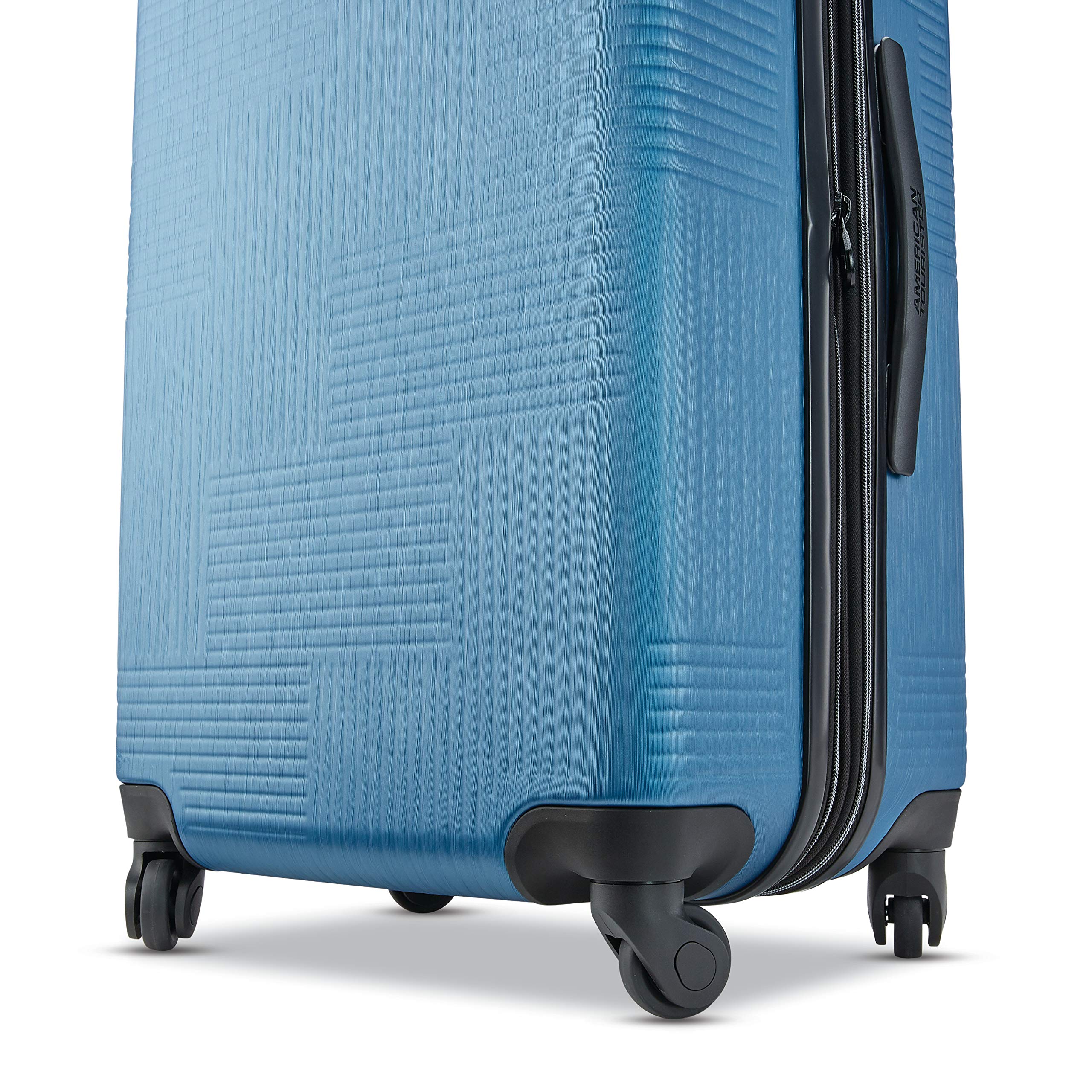 American Tourister Stratum XLT Expandable Hardside Suitcase with 360° Spinner Wheels - 28-Inch Checked Luggage in Blue Spruce | Perfect for International Travel & Family Vacations