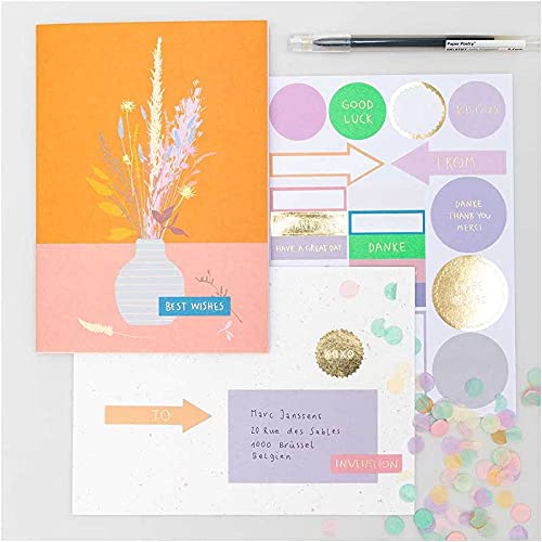 Rico Design DIY Floral Greeting Card Kit - Customizable Orange Vase & Flower Stickers for Handmade Cards, Wedding Invitations, Scrapbooking & Gift Tags