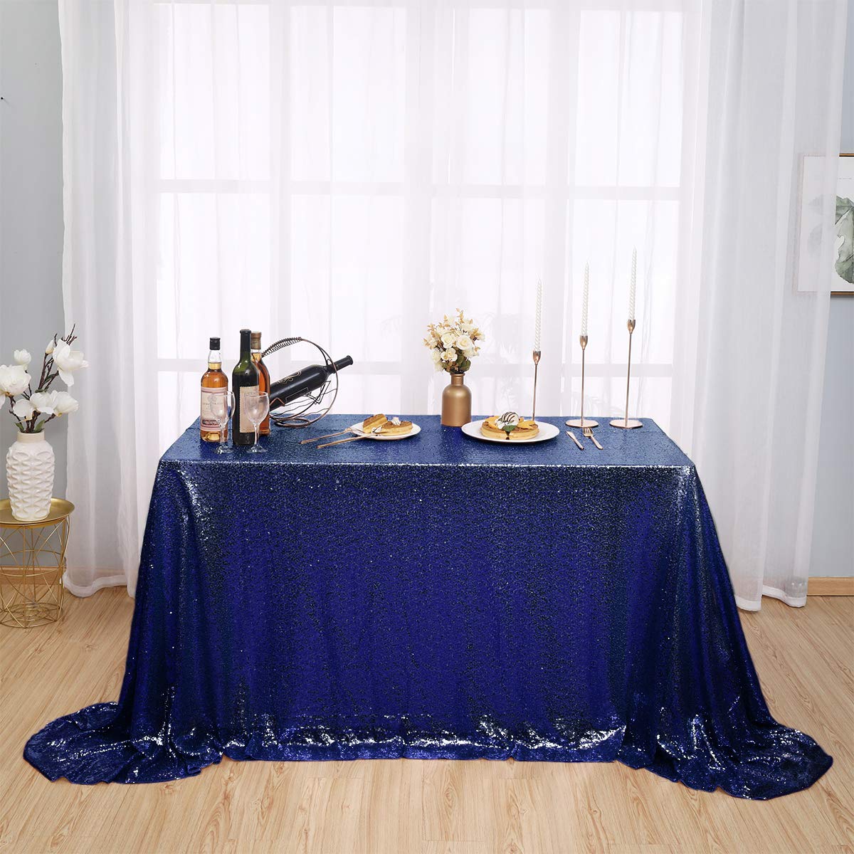 Kirsooku Navy Blue Sequin Tablecloth - Sparkly Party Decor for Weddings & Events