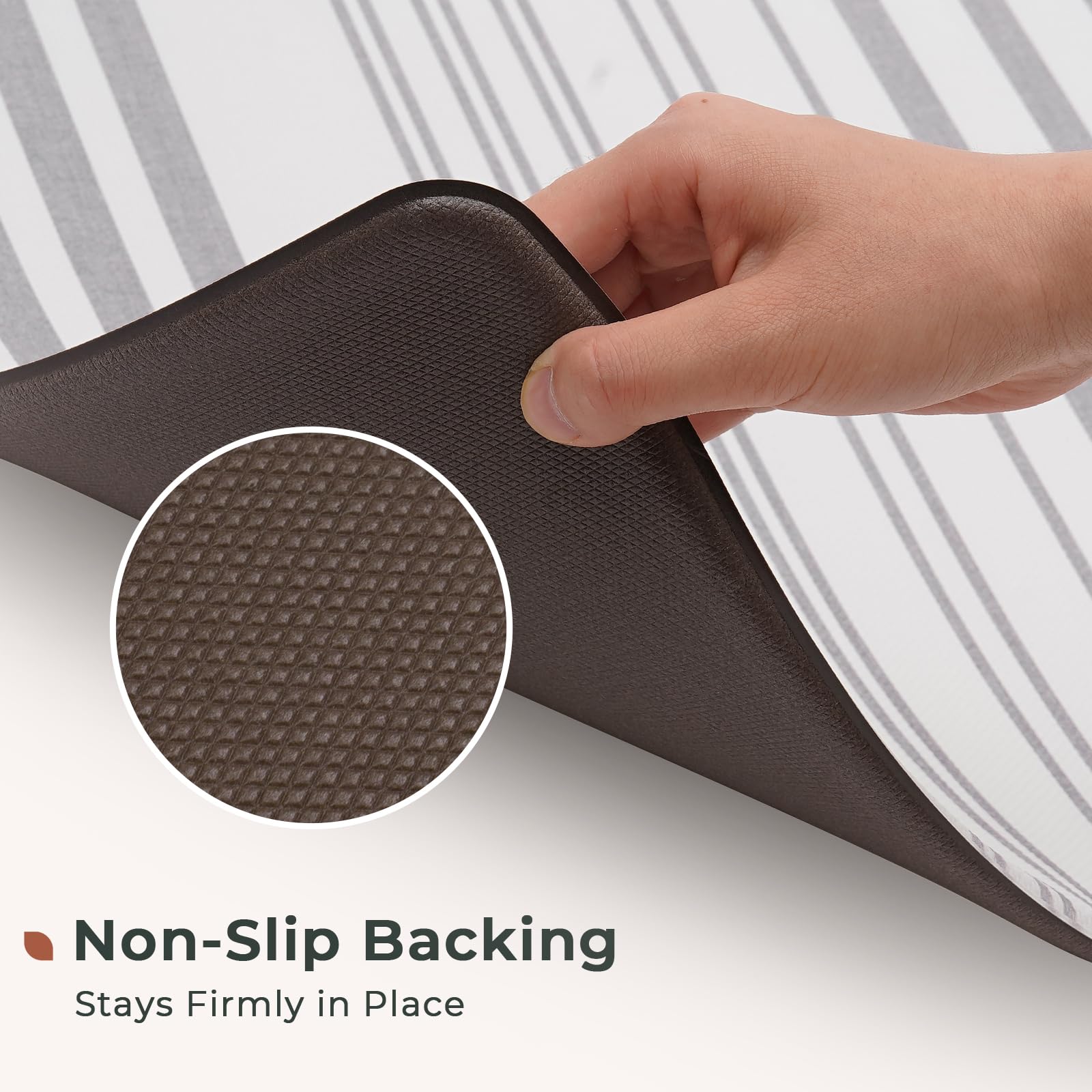 FRESHMINT Farmhouse Stripe Anti-Fatigue Kitchen Mat Set of 2 - Cushioned Foam Floor Mats, Waterproof Non-Slip Comfort Rug for Kitchen, Sink, Laundry & Office - Perfect for Standing Comfort While Cooking, Washing Dishes or Working