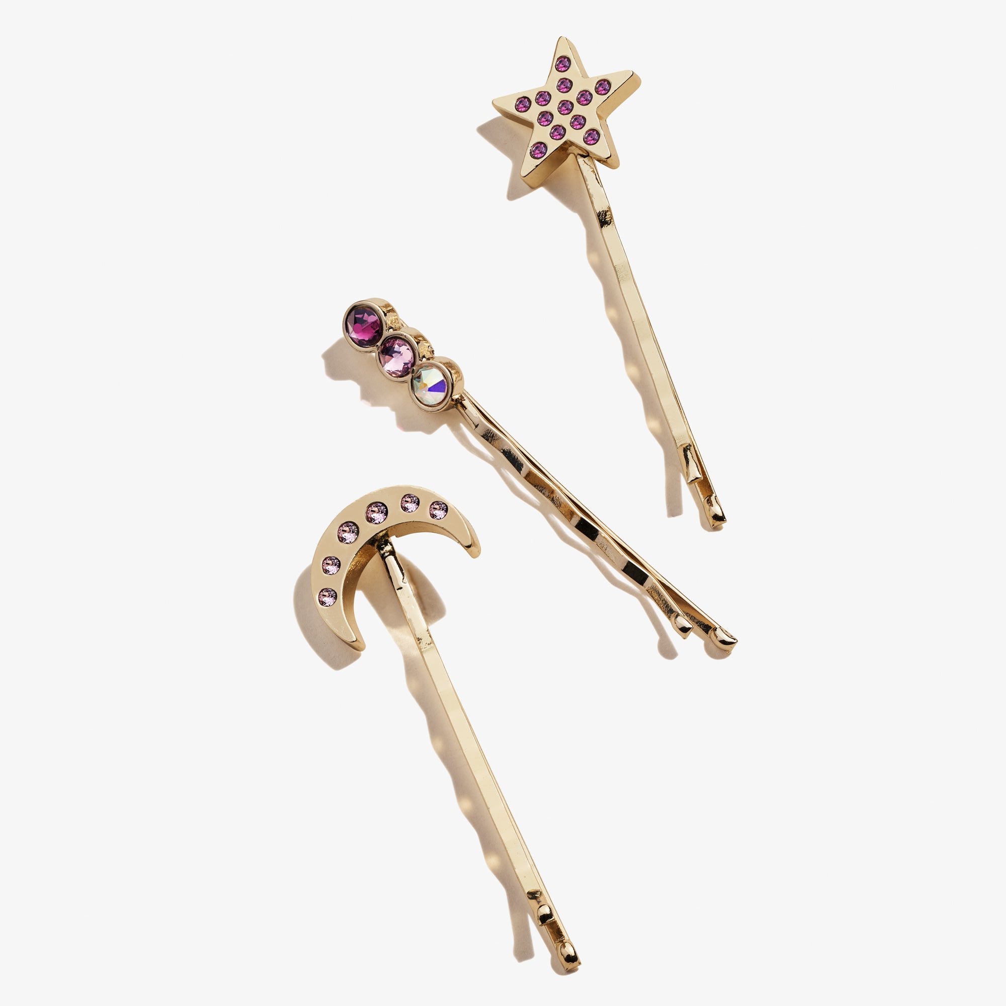 Amethyst Moon and Star Hair Pins Set of 3 - Elegant Crystal Hair Accessories for Women, Bridal Hair Jewelry, Boho Festival Hair Clips - Perfect for Weddings, Parties & Everyday Wear