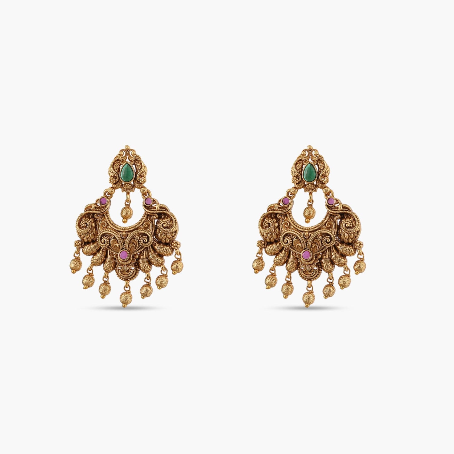 Vedhika Antique Chandbali Earrings for Women - Handmade Indian Ethnic Jewelry - Traditional Bridal Party Wedding Accessories - Perfect for Festivals, Cultural Events & Special Occasions