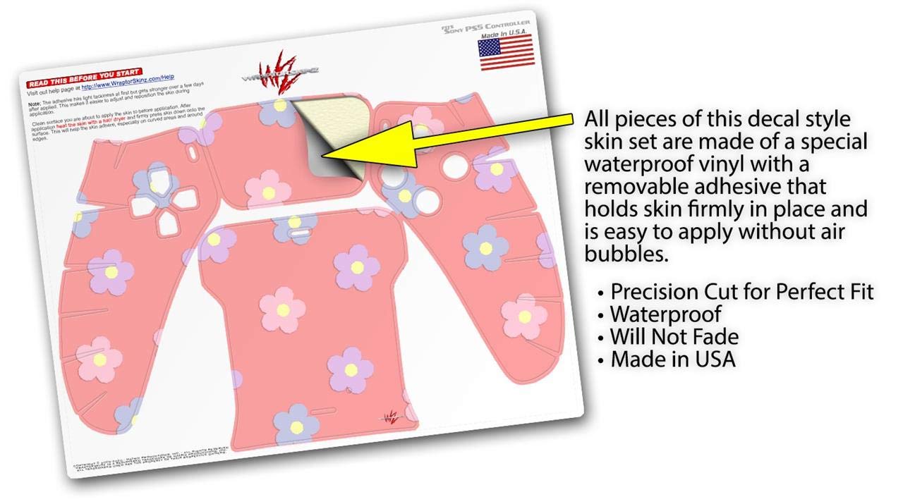 PS5 DualSense Controller Skin Wrap - Pastel Flowers on Pink for Gaming & Protection