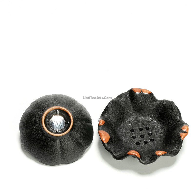 Vintage Coarse Pottery Tea Strainer with Holder - Handmade Ceramic Tea Infuser for Loose Leaf Tea - Perfect for Tea Lovers, Home Brewing & Gift Giving