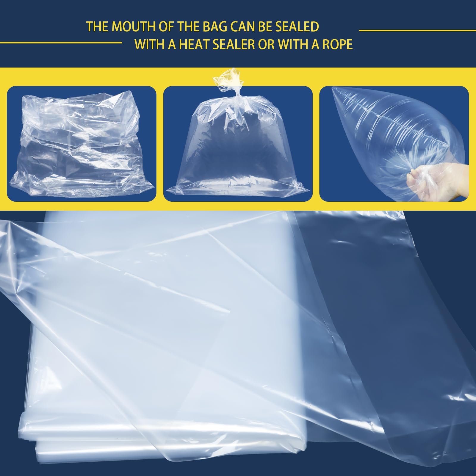 WFPLUS 100 Pack 12x15 Inch 1 Mil Clear Plastic Poly Bags - Food Safe, Bread & Dough Storage, Clothing Merchandise Packaging, Gift Bags for Retail & Home Organization
