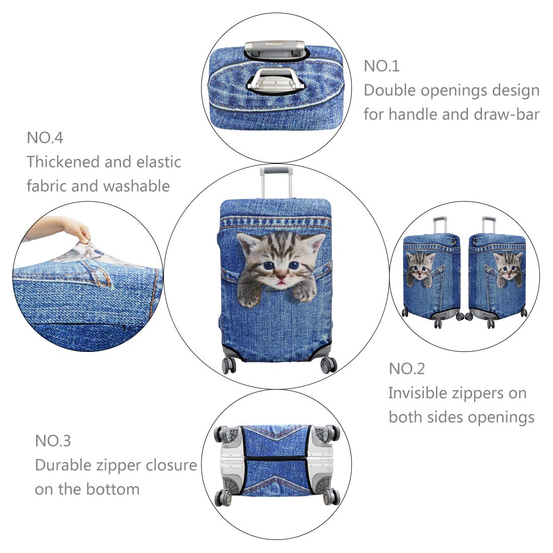 Washable Travel Luggage Cover - Thickened Spandex Protective Suitcase Cover for 18/24/28/32 Inch Bags (M Size 22
