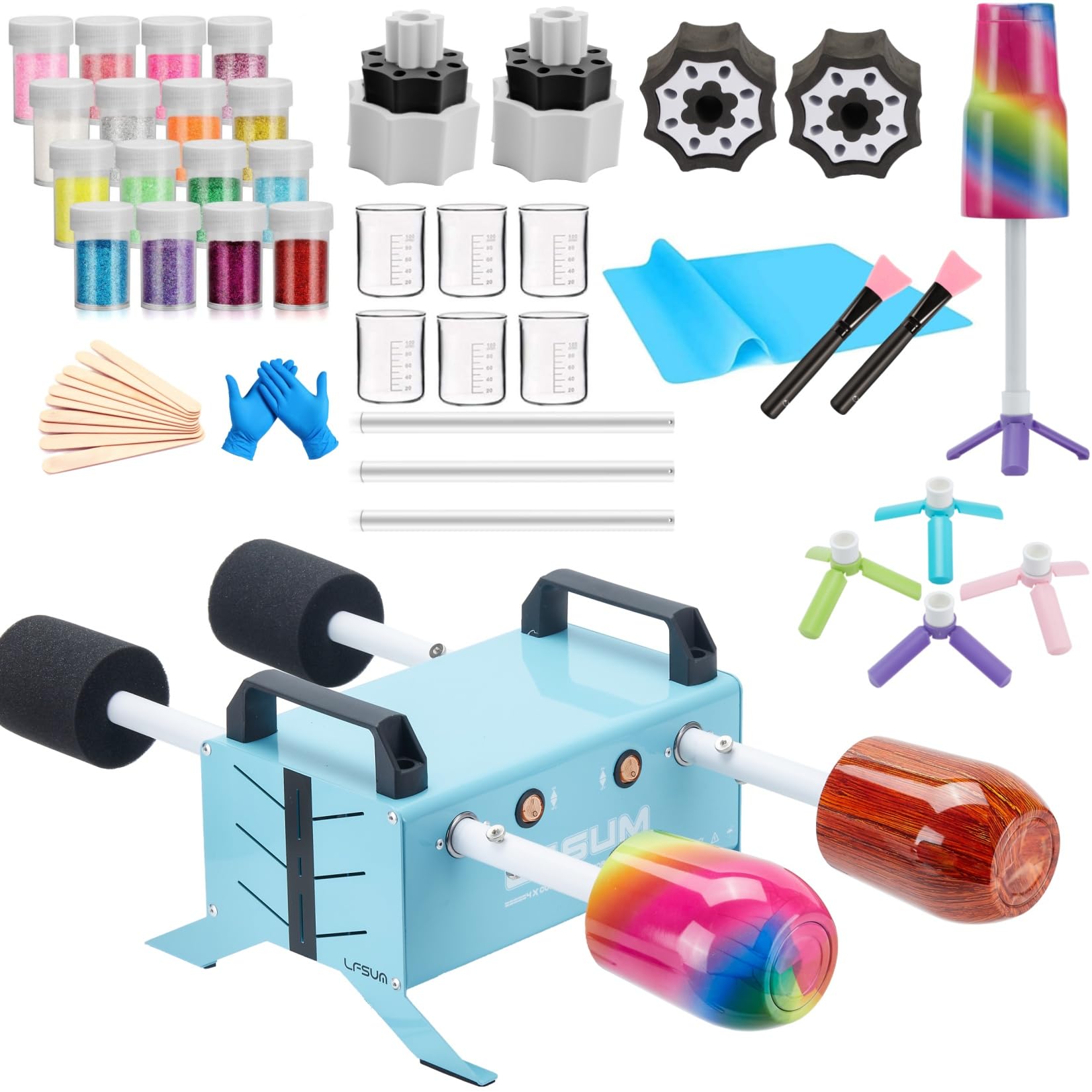 **LFSUM 4-Arm Cup Turner for DIY Epoxy Resin Tumblers – Multi Tumbler Spinner Machine Kit for Glitter & Craft Projects – Perfect for Epoxy Coating, Cup Decorating & DIY Gifts (4X-Cup-Blue)**
