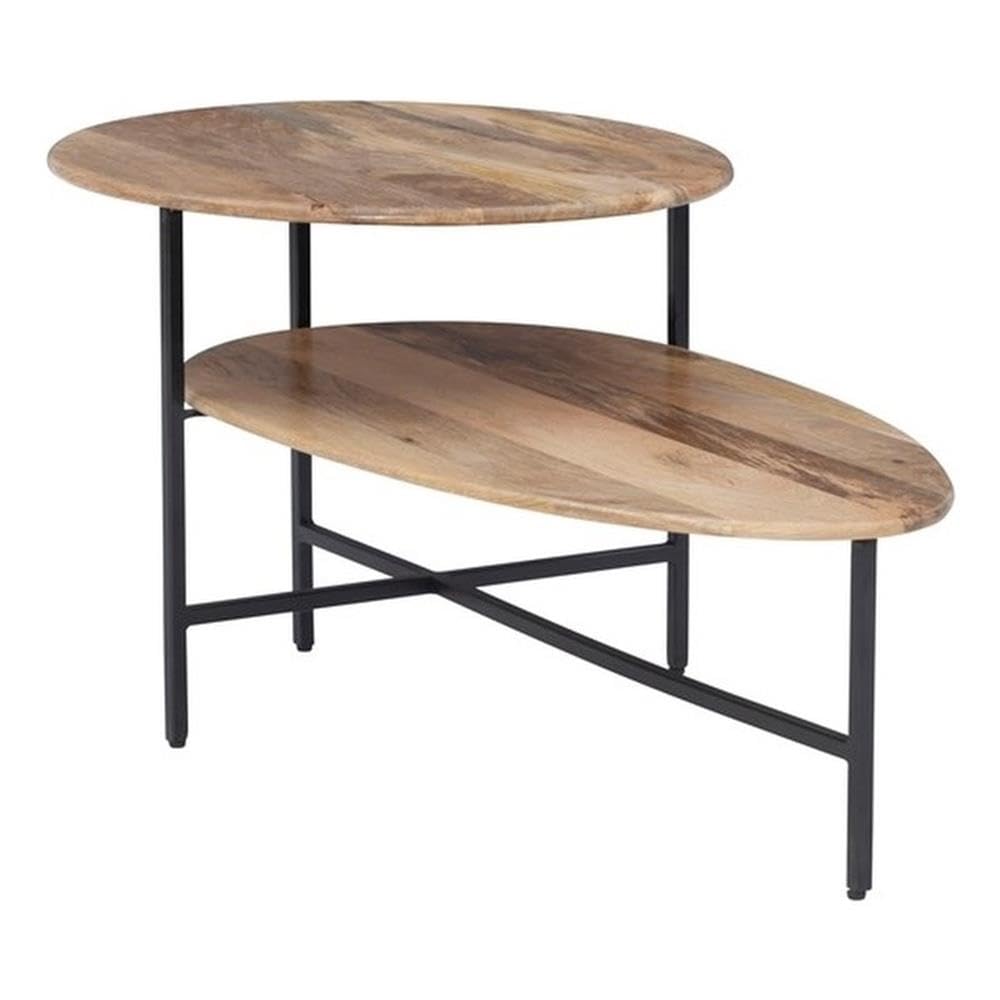 Powell Furniture Linon Devyn Two-Tier Wood and Metal Coffee Table - Natural & Black Finish - Perfect for Living Room, Lounge & Small Spaces