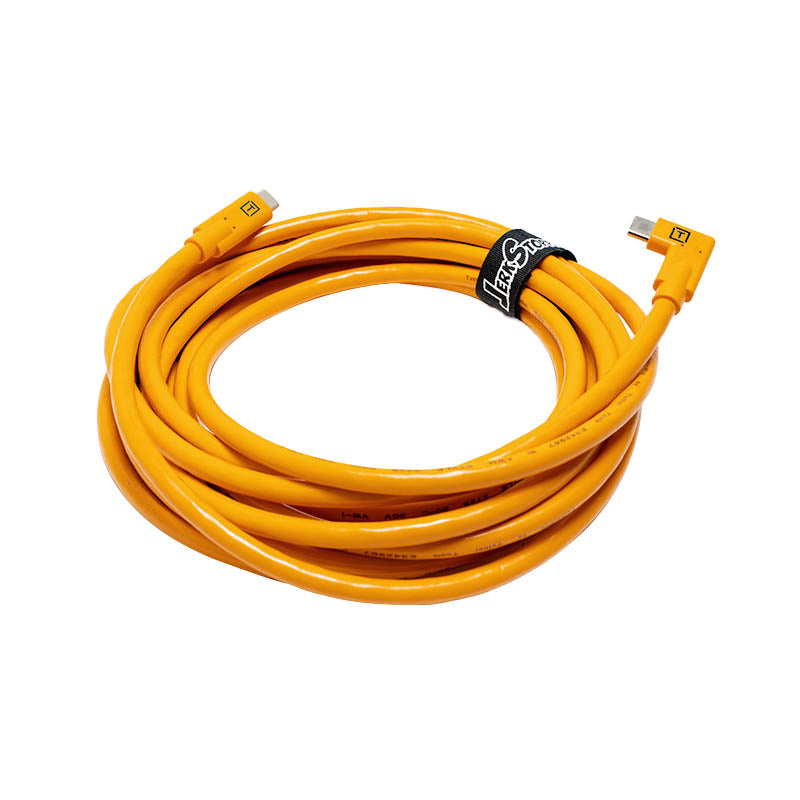 TetherPro 4.6m (15ft) USB C to USB C Right Angle Cable - High Speed Charging & Data Sync - High Visibility Orange - Perfect for Gaming, VR Headsets & Tight Spaces