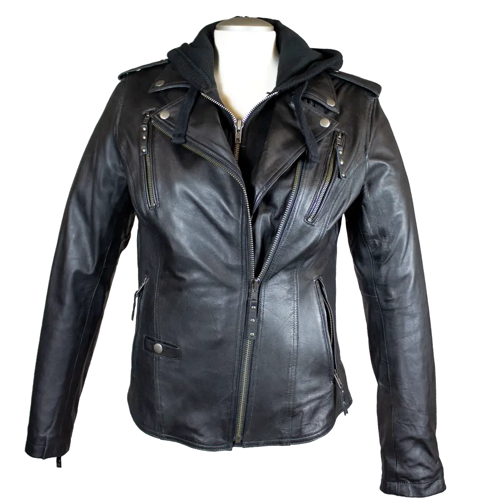 Open Road Women's Hooded Classic Leather Motorcycle Jacket - Stylish Biker Jacket for Riding & Casual Wear - Perfect for Motorcycle Enthusiasts & Fashion Lovers