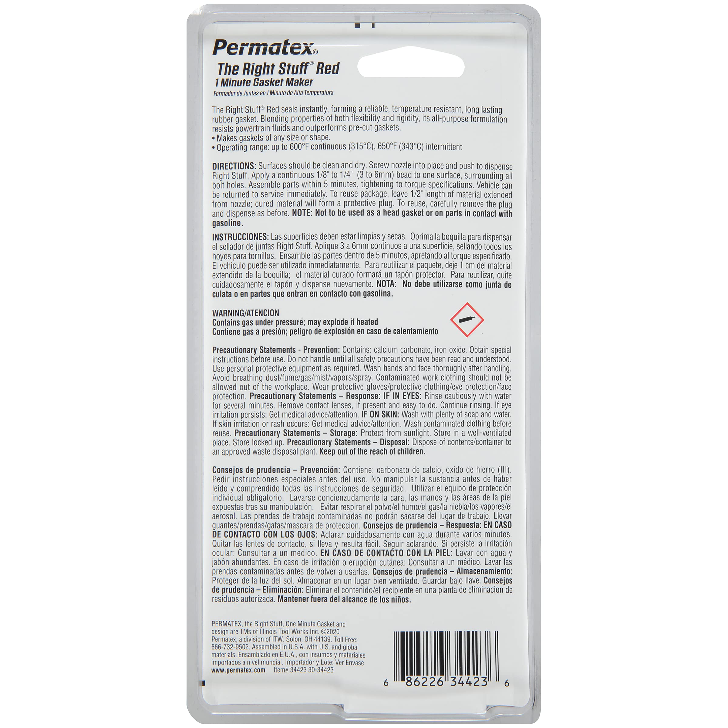 Permatex 34423 Right Stuff 1 Minute Red High Temperature Gasket Maker, 3 oz - Fast-Curing Automotive Sealant for Engines, Exhaust & High Heat Applications