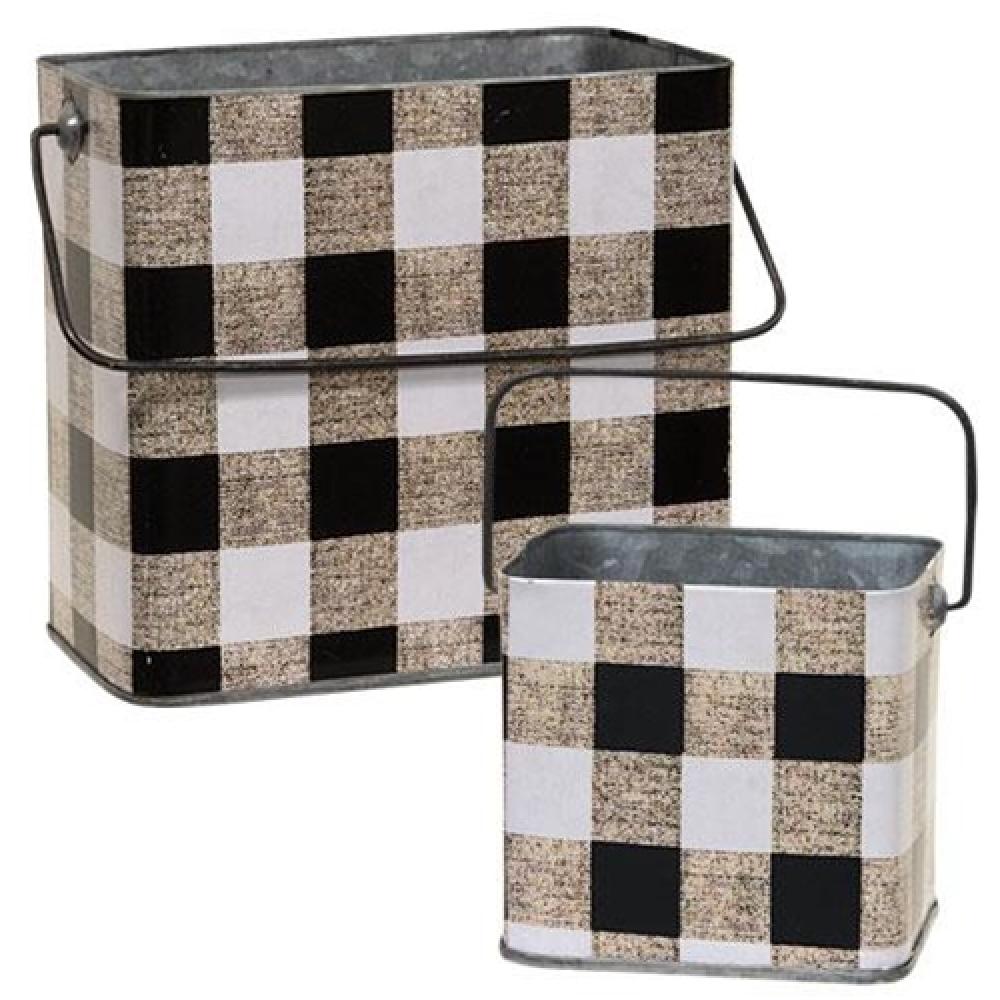 2-Pack Nesting Metal Buffalo Check Buckets - Rustic Farmhouse Decor for Storage, Organization & Home Decor - Perfect for Bathroom, Kitchen, Office & Party Supplies