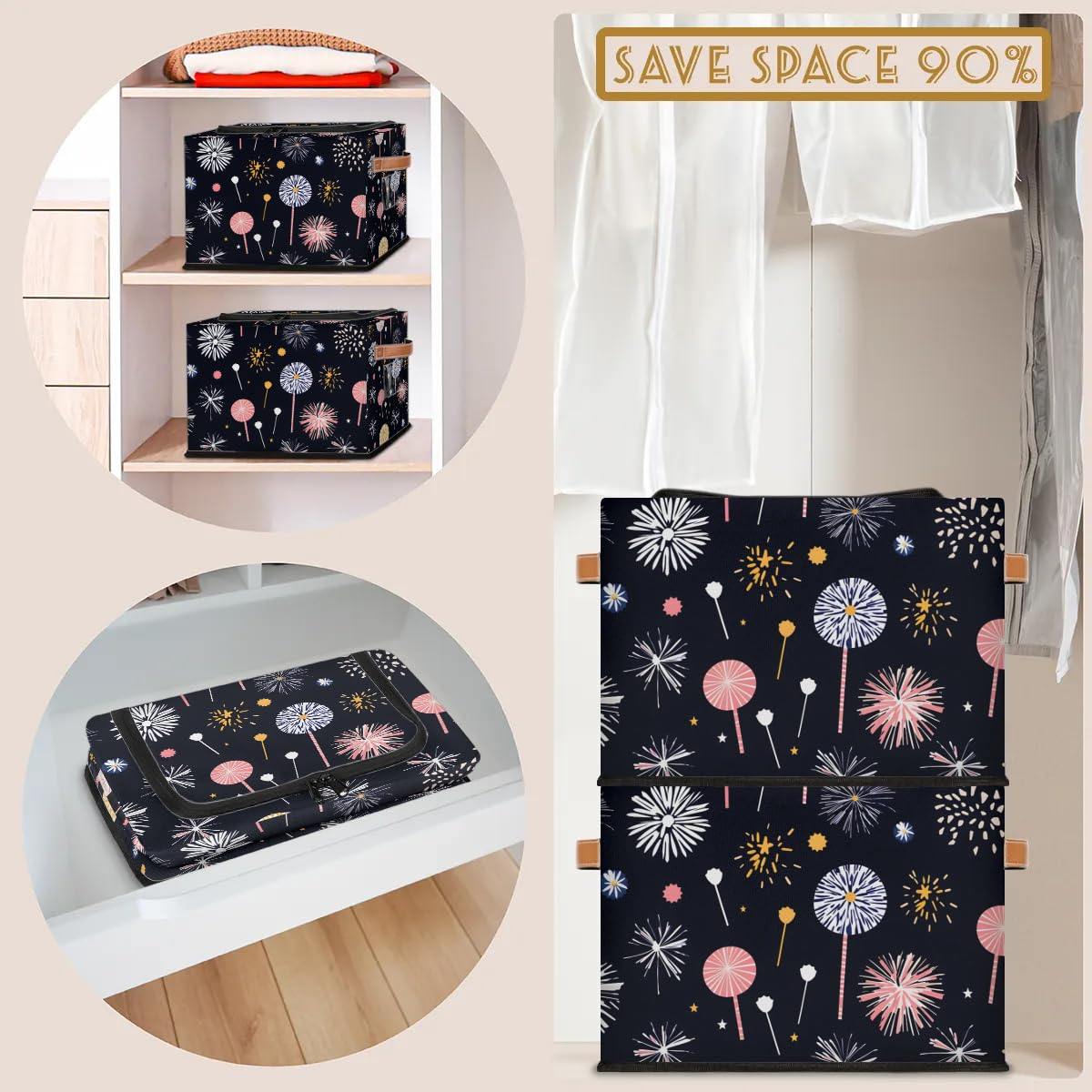 Collapsible Storage Bins with Lids - Stackable Fabric Storage Cubes for Clothes, Toys, Blankets | Dustproof Closet Organizer | Home & Office Organization Solution | Perfect for Bedroom, Nursery, and Garage Storage