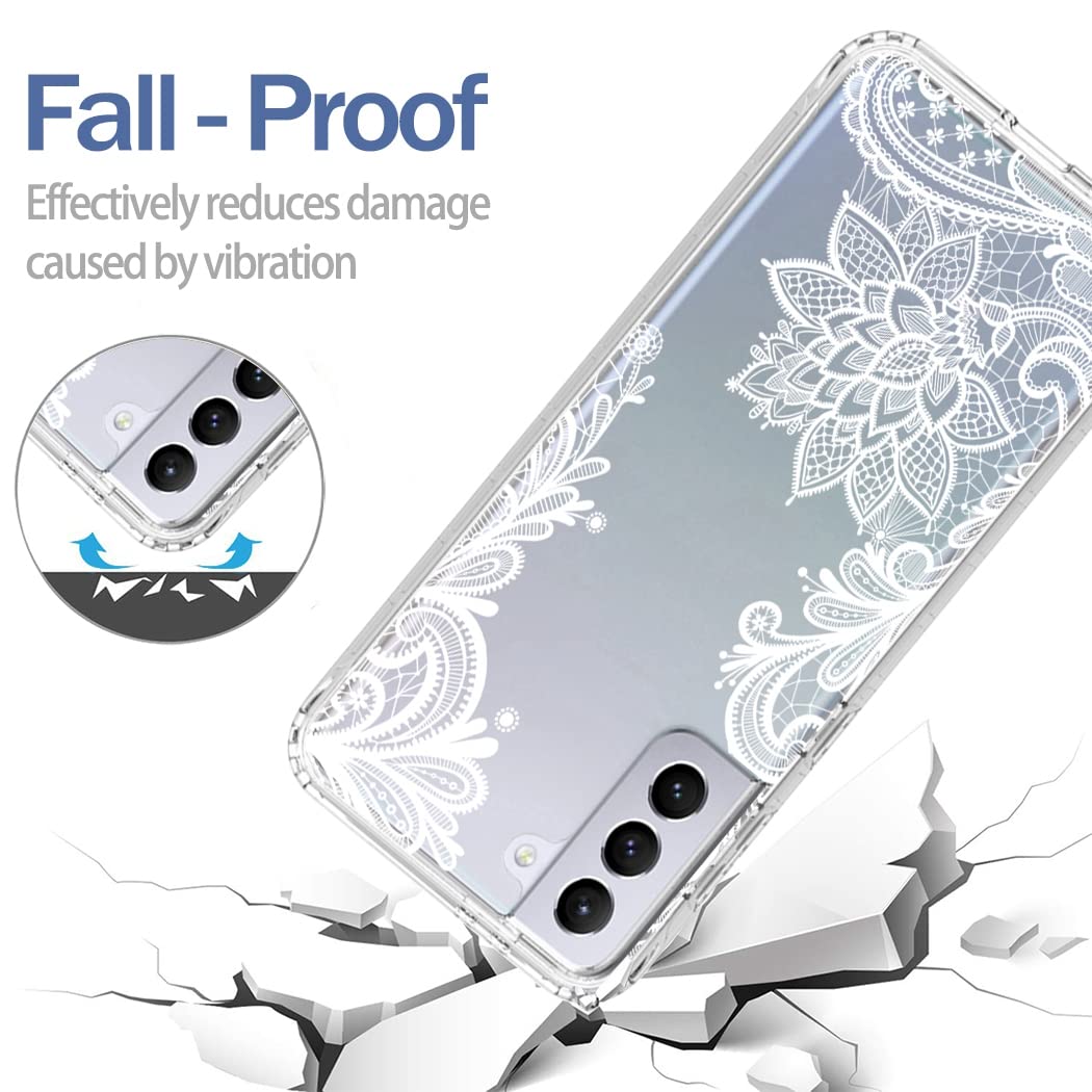 Premium Clear Mandala Pattern Phone Case for Samsung Galaxy S22 Plus 5G (SM-S906U) with Tempered Glass Screen Protector | Full Body Protection | Stylish & Durable Cover for Everyday Use, Work & Travel