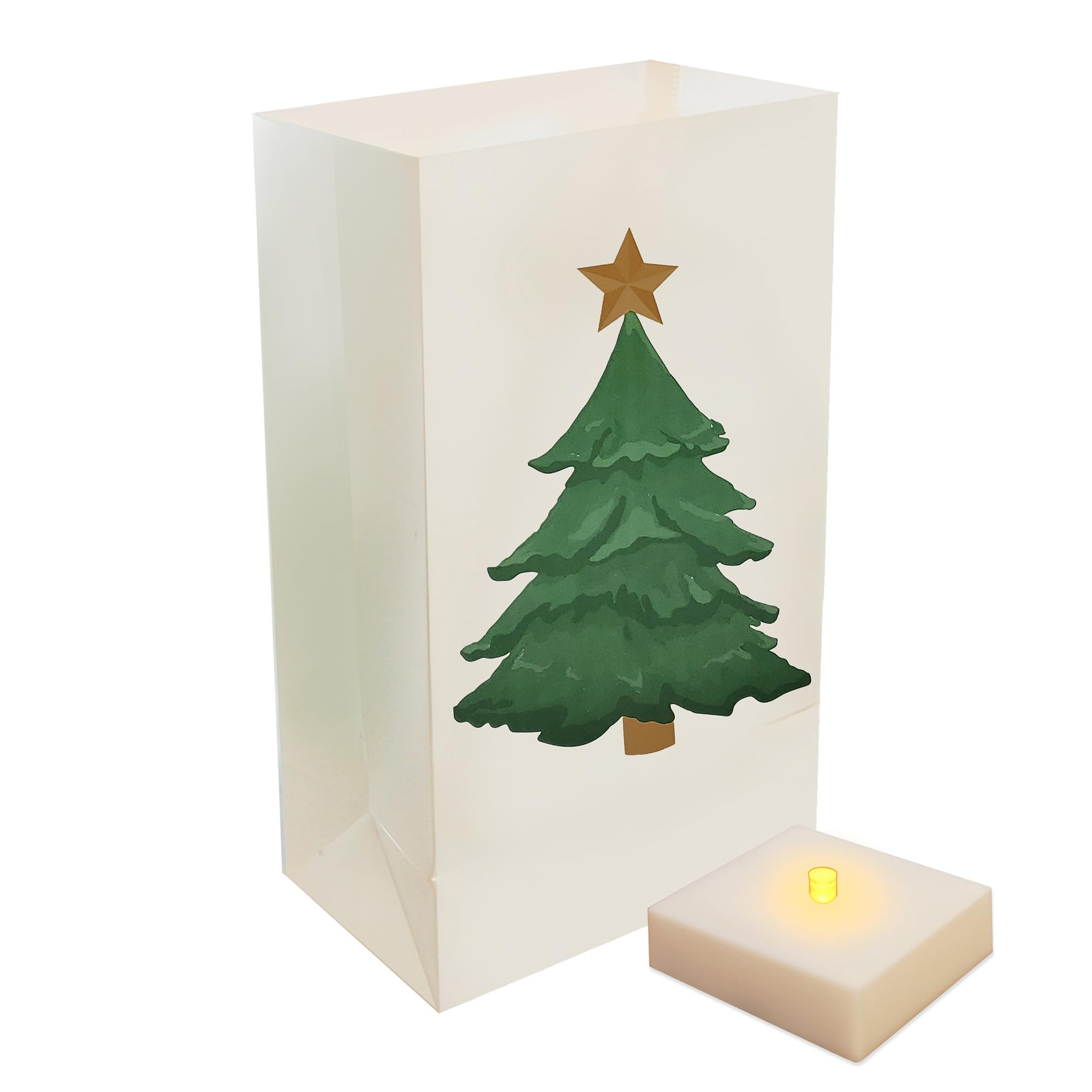 LumaBase Battery Operated LED Luminaria Kit with Timer - Set of 6 Outdoor Christmas Decorations for Holiday Tree, Pathway, and Garden Lighting