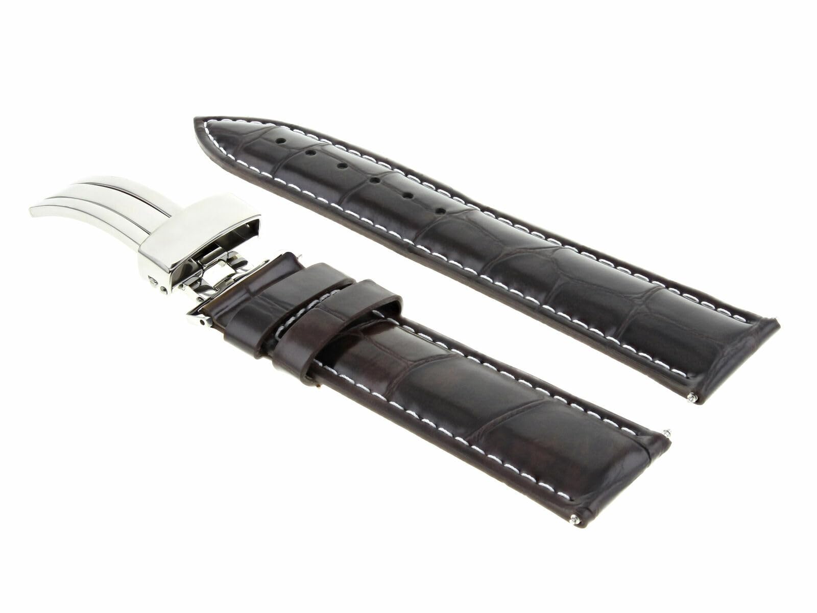 22mm Genuine Leather Watch Band Strap with Deployment Clasp - Compatible with Breitling Navitimer - Premium Brown Replacement Strap for Men - Perfect for Business, Casual & Formal Occasions