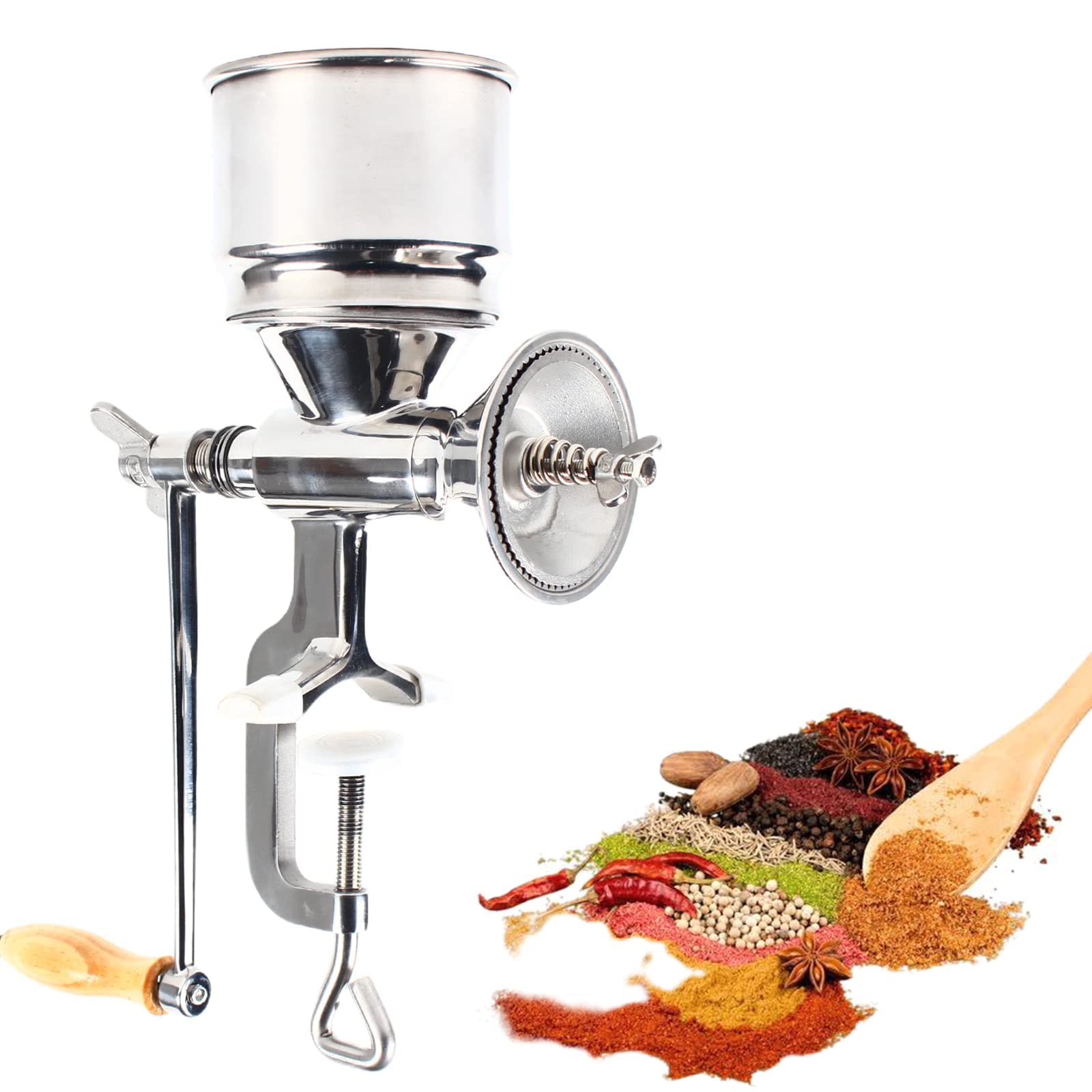 Premium Stainless Steel Hand Crank Grain Mill - Adjustable Corn Grinder for Coffee, Pepper & Rice - Home Flour Mill with Detachable Design - Perfect for Baking, Camping & Emergency Food Prep