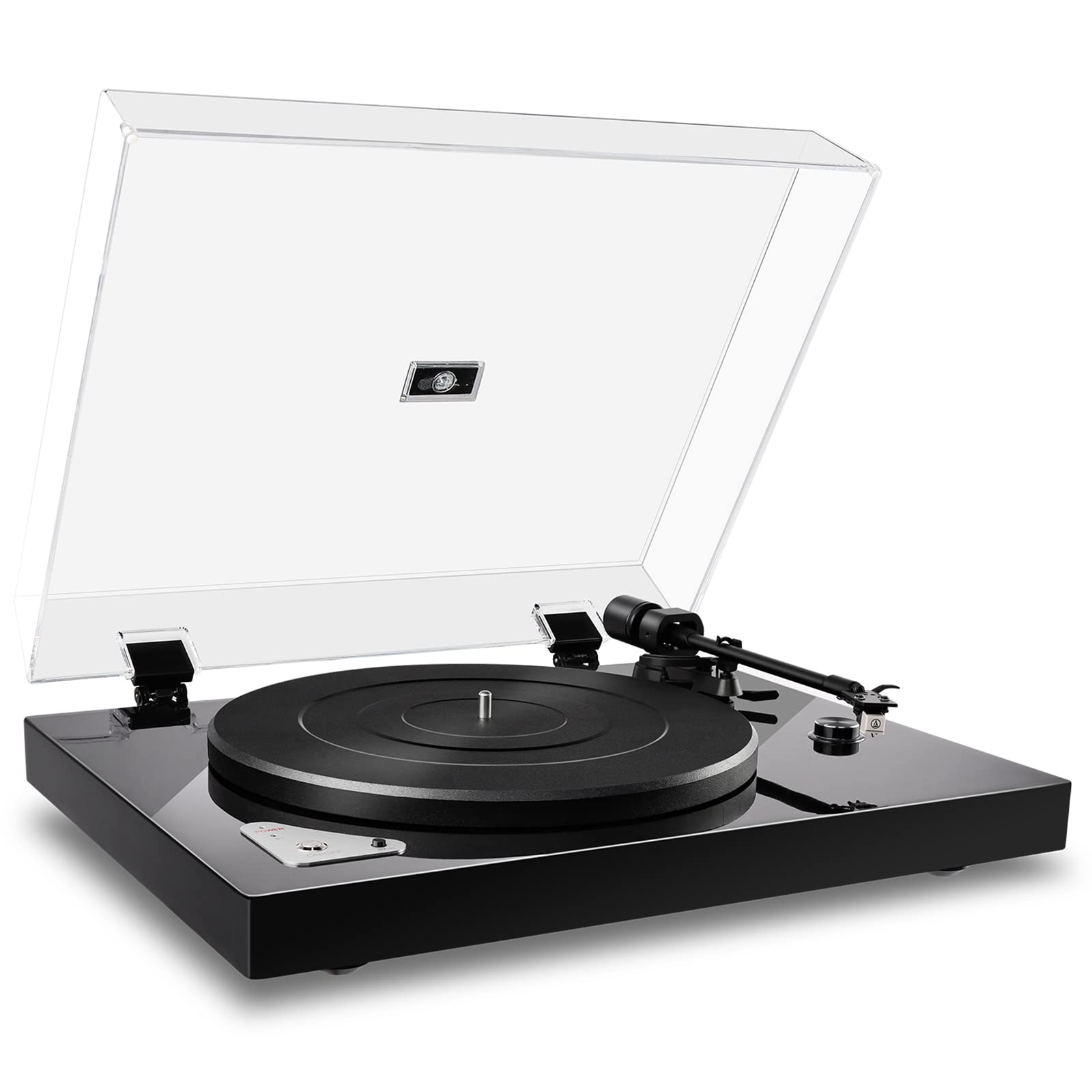 Premium Bluetooth Belt-Drive Turntable with AT-3600L Magnetic Cartridge - Built-in Preamp, Adjustable Counterweight, 2-Speed High Fidelity Vinyl Record Player - Wireless Streaming, Glossy Black Finish - Perfect for Home Listening, DJing & Vinyl Collections