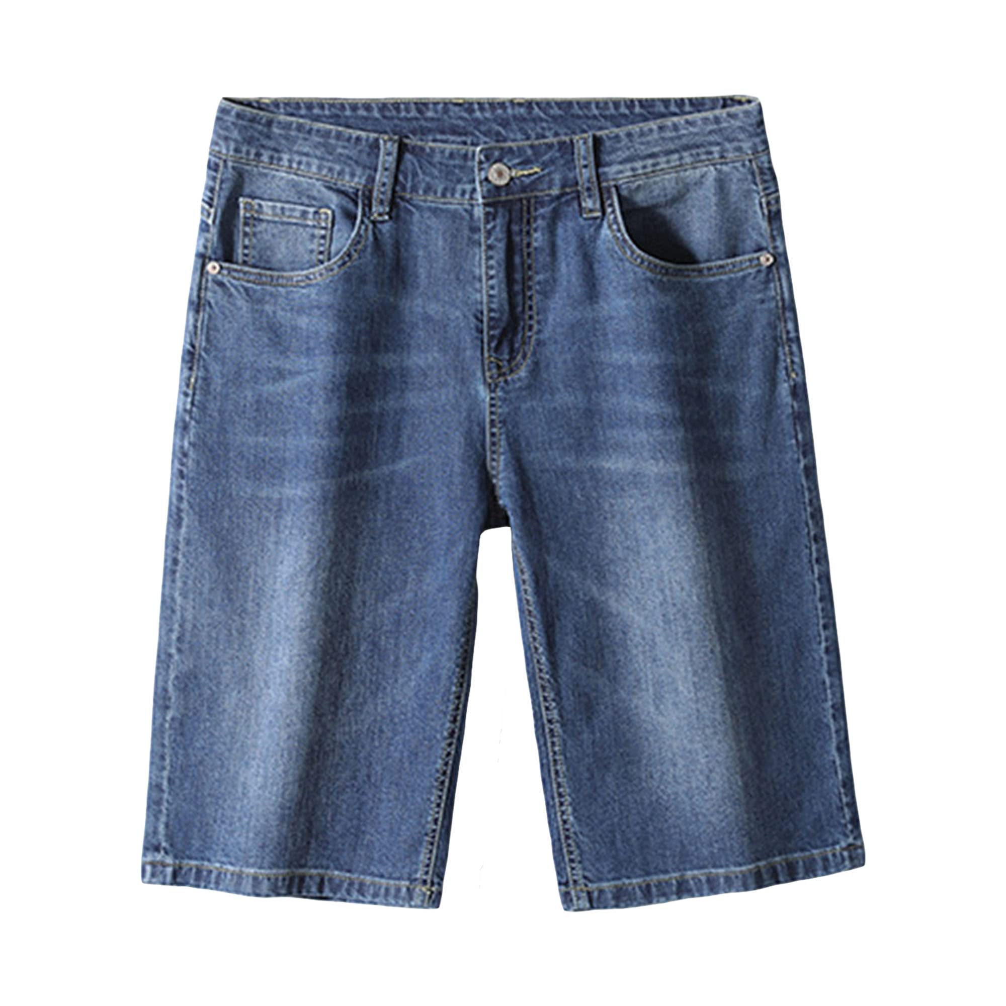 Men's Stretch Cotton Denim Shorts - Knee Length Straight Fit Casual Jean Shorts with Pockets | Perfect for Summer, Beach, and Outdoor Activities