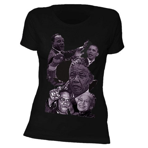 Black History Icons T-Shirt for Women - MLK, Mandela, Obama Graphic Tee | Civil Rights & Empowerment Apparel | Perfect for Black History Month & Social Justice Events
