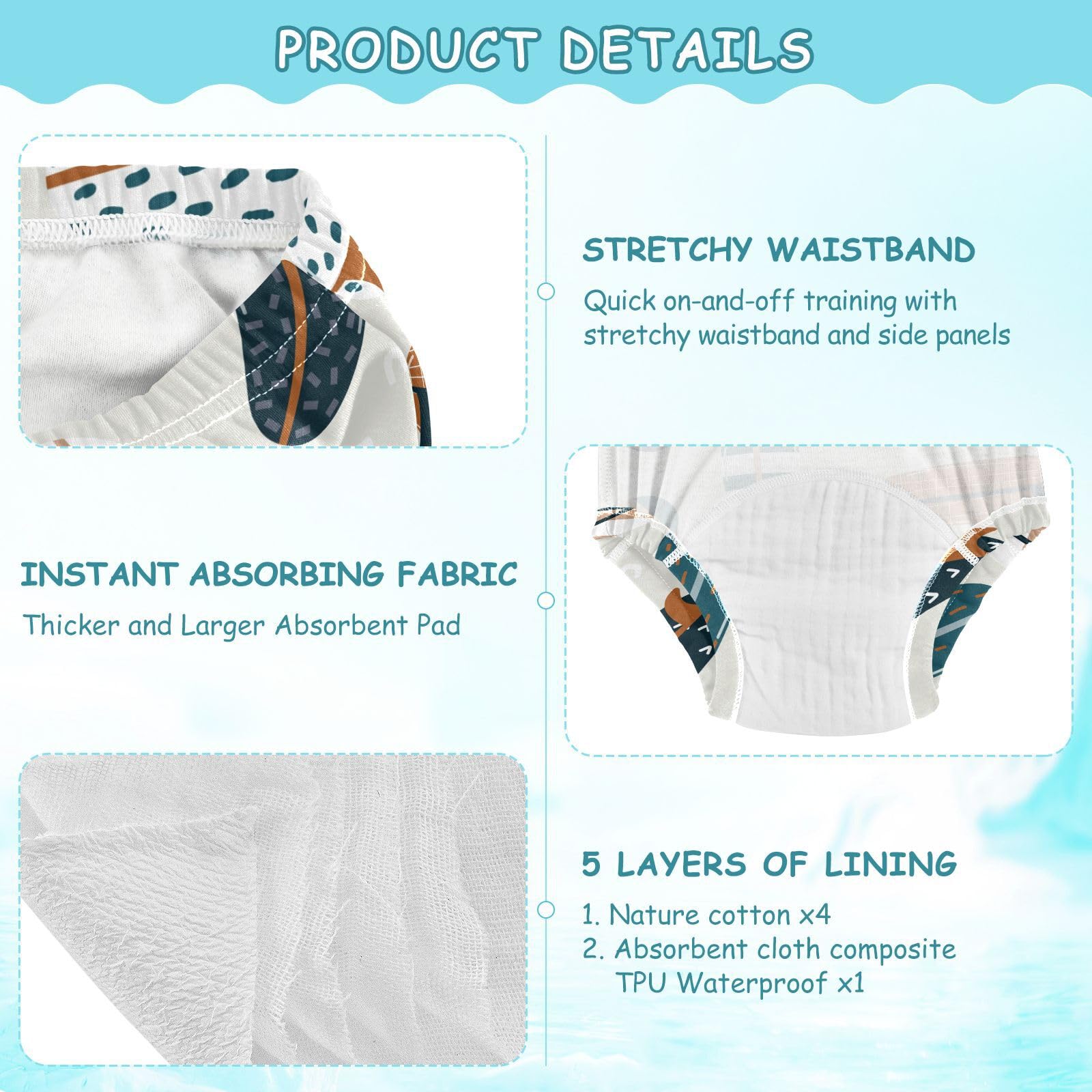 Soft Cotton Potty Training Underwear for Toddlers 4T - Breathable & Absorbent Bed Wetting Underpants for Boys & Girls - Perfect for Summer, Swimming & Surf Lessons